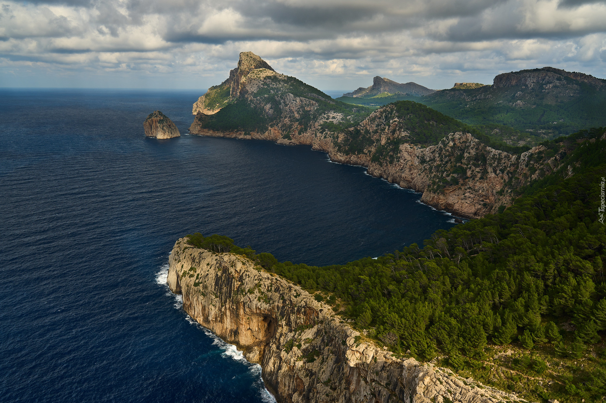 Półwysep Formentor, Wybrzeże, Klif, Góry Serra de Tramuntana, Skała, Morze, Zachód słońca, Wyspa Majorka, Hiszpania