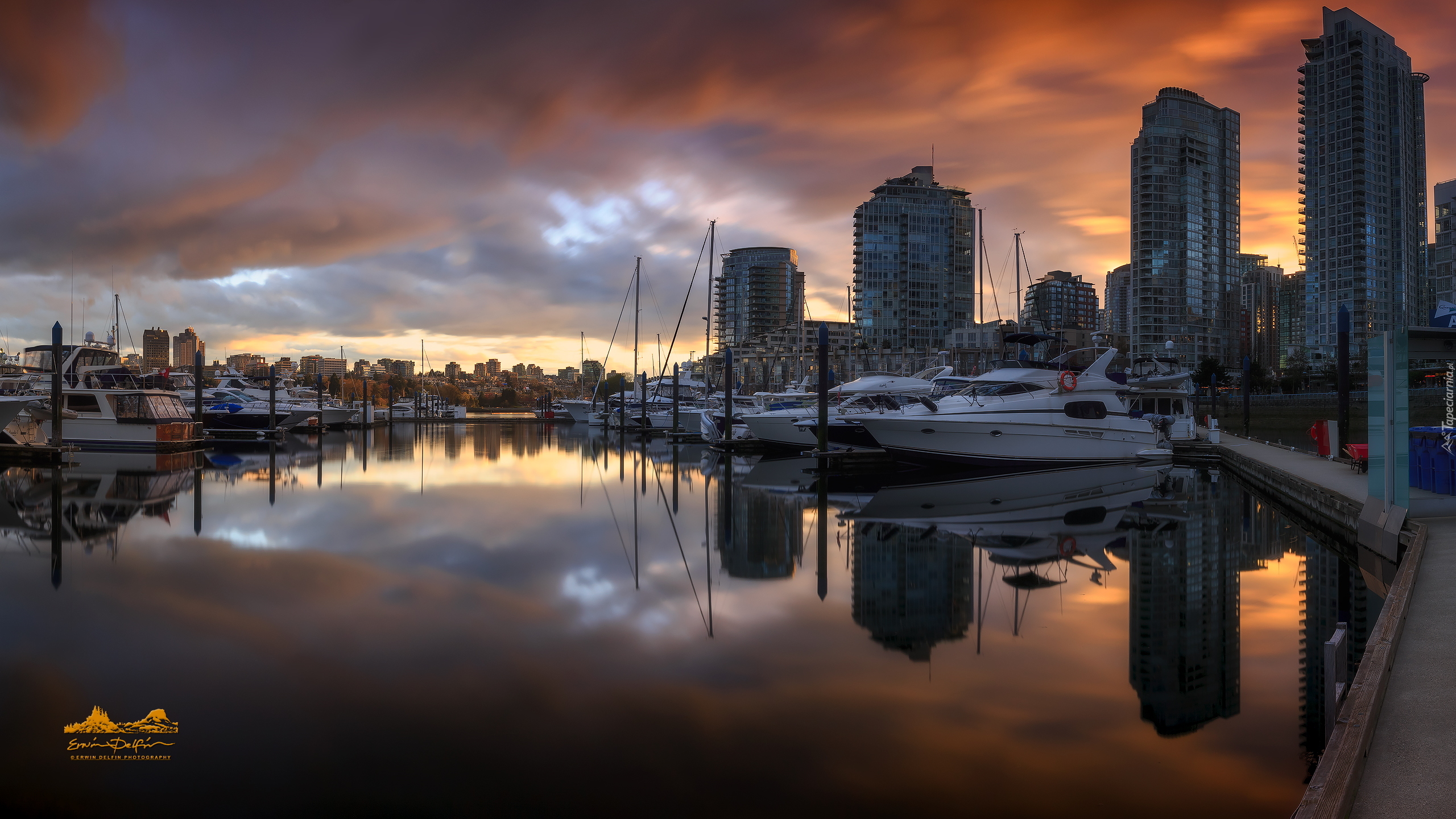 Przystań, Quayside Marina, Motorówki, Domy, Vancouver, Kanada