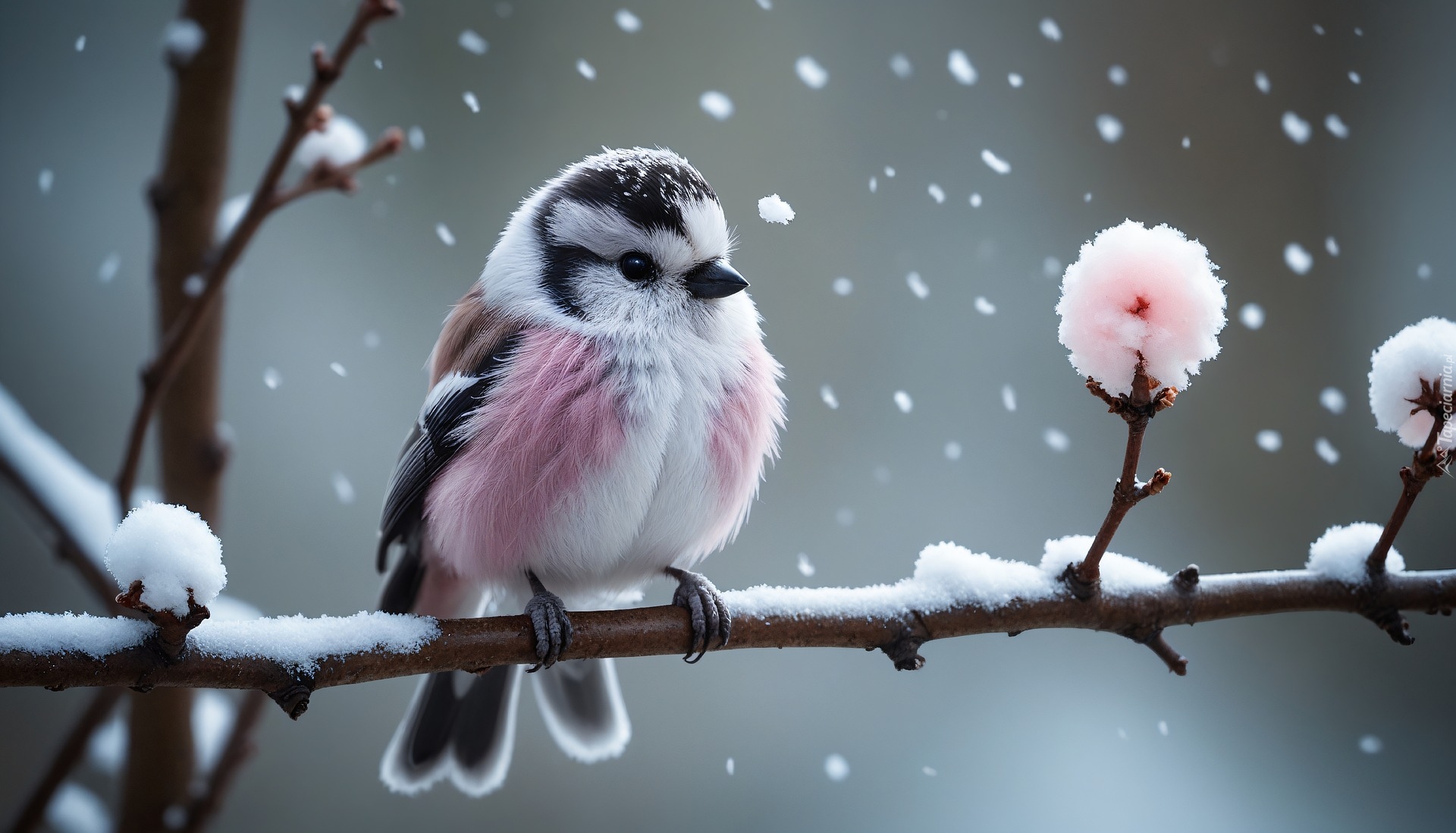 Zima, Ptak, Gałązka, Śnieg