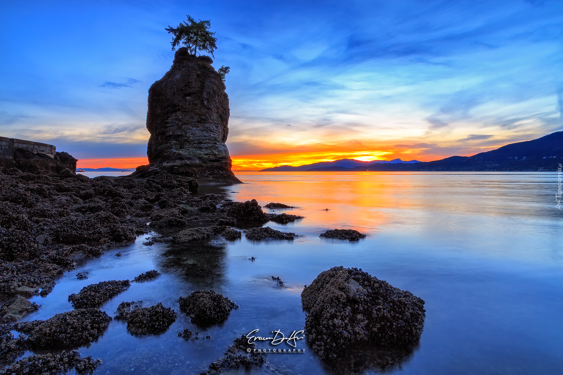 Morze, Skały, Wschód słońca, Stanley Park, Punkt obserwacyjny, Siwash Rock, Vancouver, Kanada