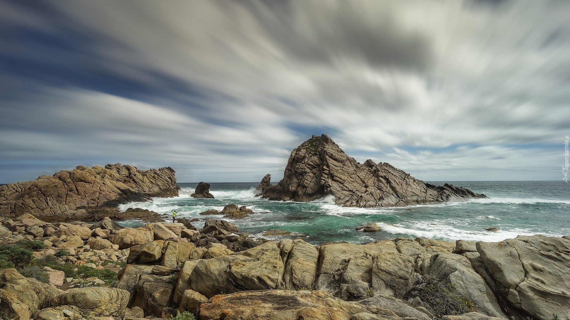 Australia, Punkt widokowy Sugarloaf Rock, Morze, Skały, Chmury