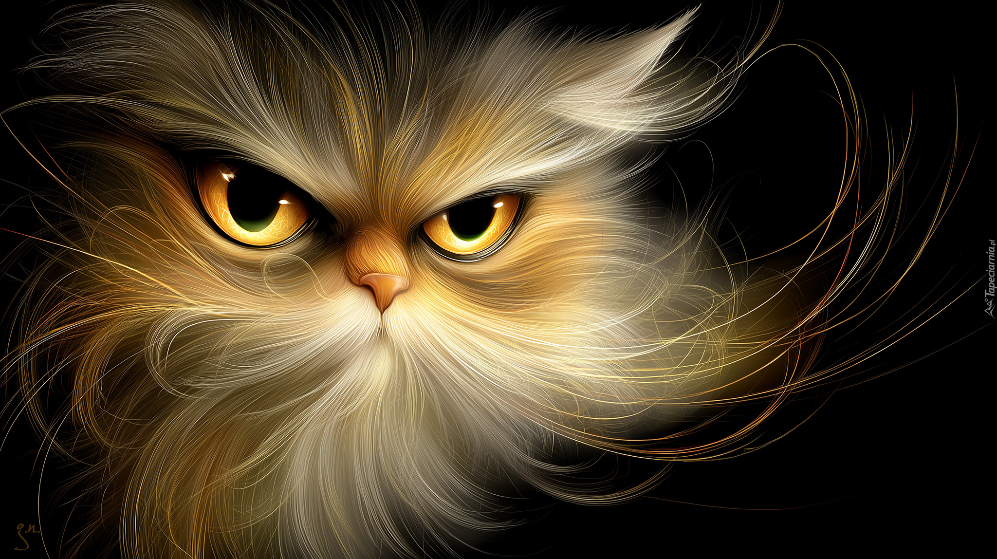 Kot, Żółte, Oczy, Długie, Wąsy, Grafika AI