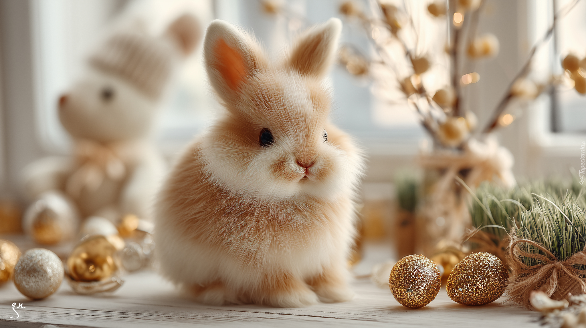 Wielkanoc, Złote, Jajka, Grafika AI, Królik