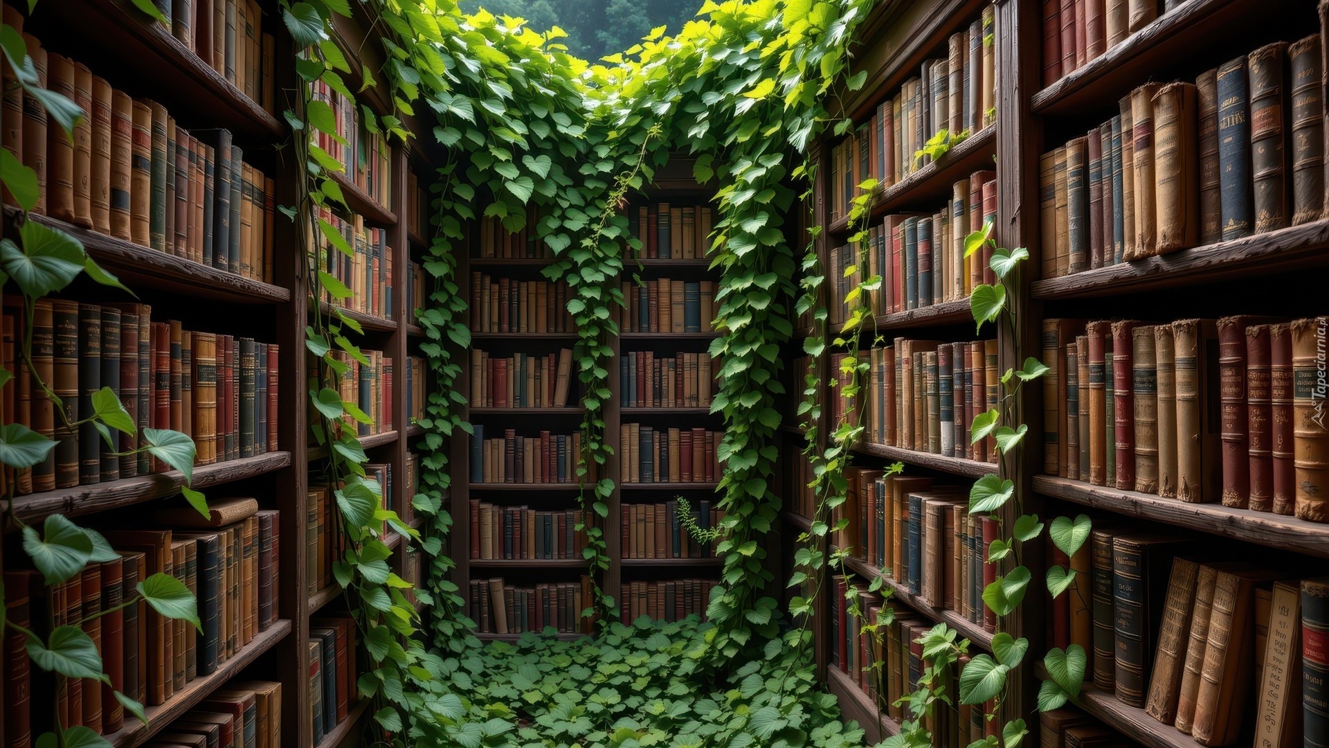 Regały, Książki, Pnące, Rośliny