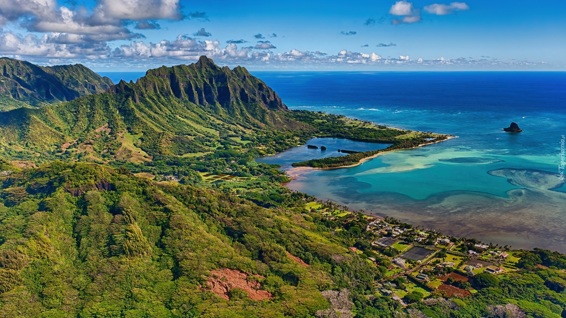 Wybrzeże, Windward Oahu, Góry, Góra, Koolau Mountains, Morze, Zatoki, Lasy, Wyspa Oahu, Hawaje, Stany Zjednoczone