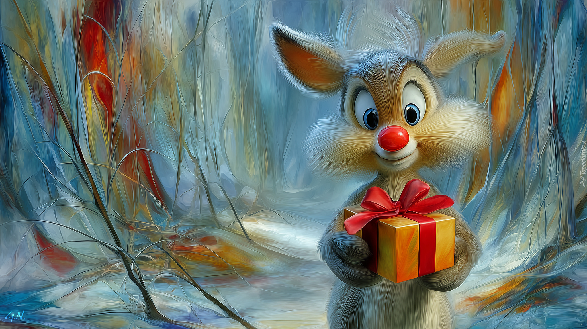 Renifer, Czerwony, Nos, Grafika AI