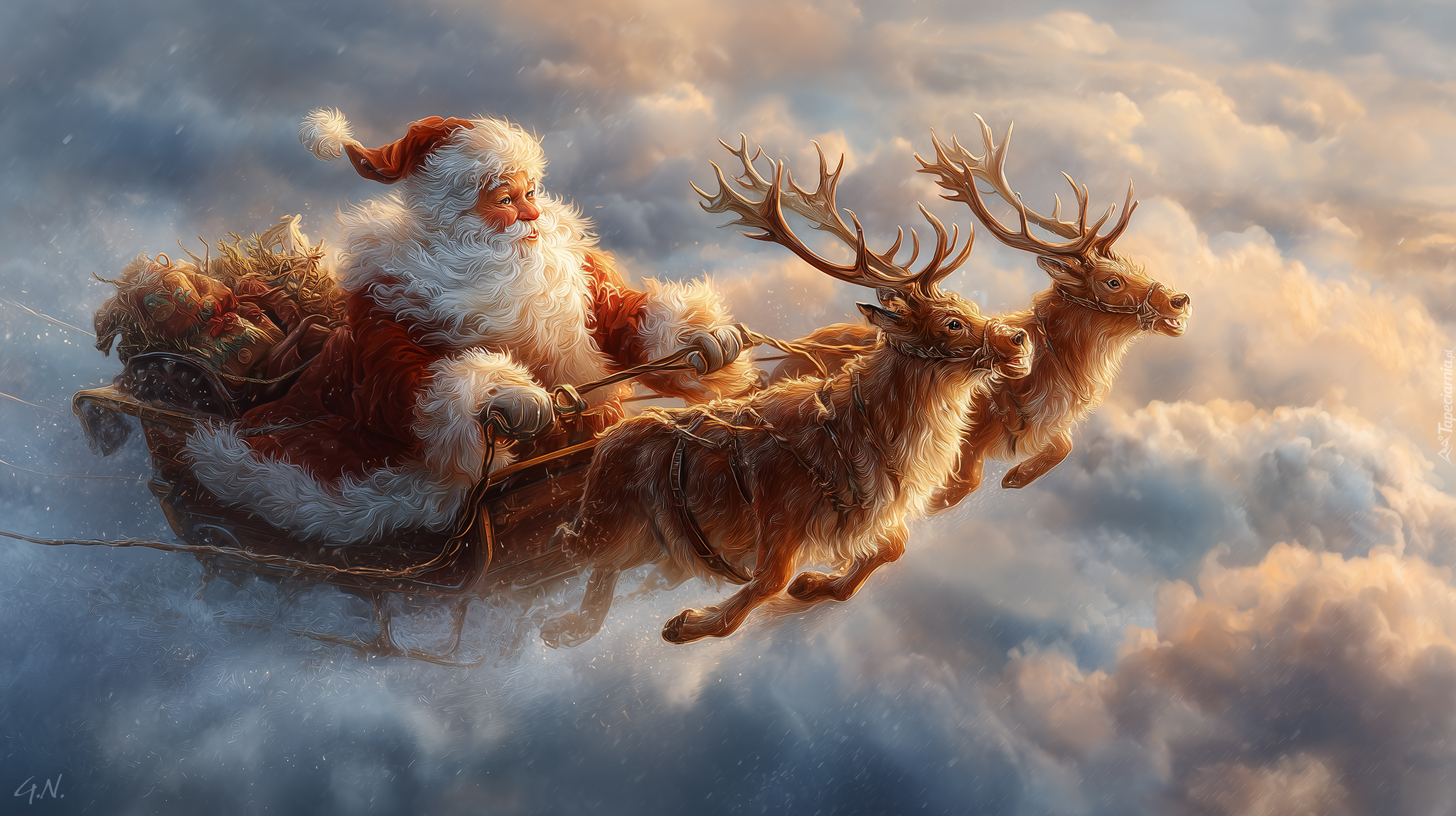 Mikołaj, Sanie, Renifery, Grafika AI