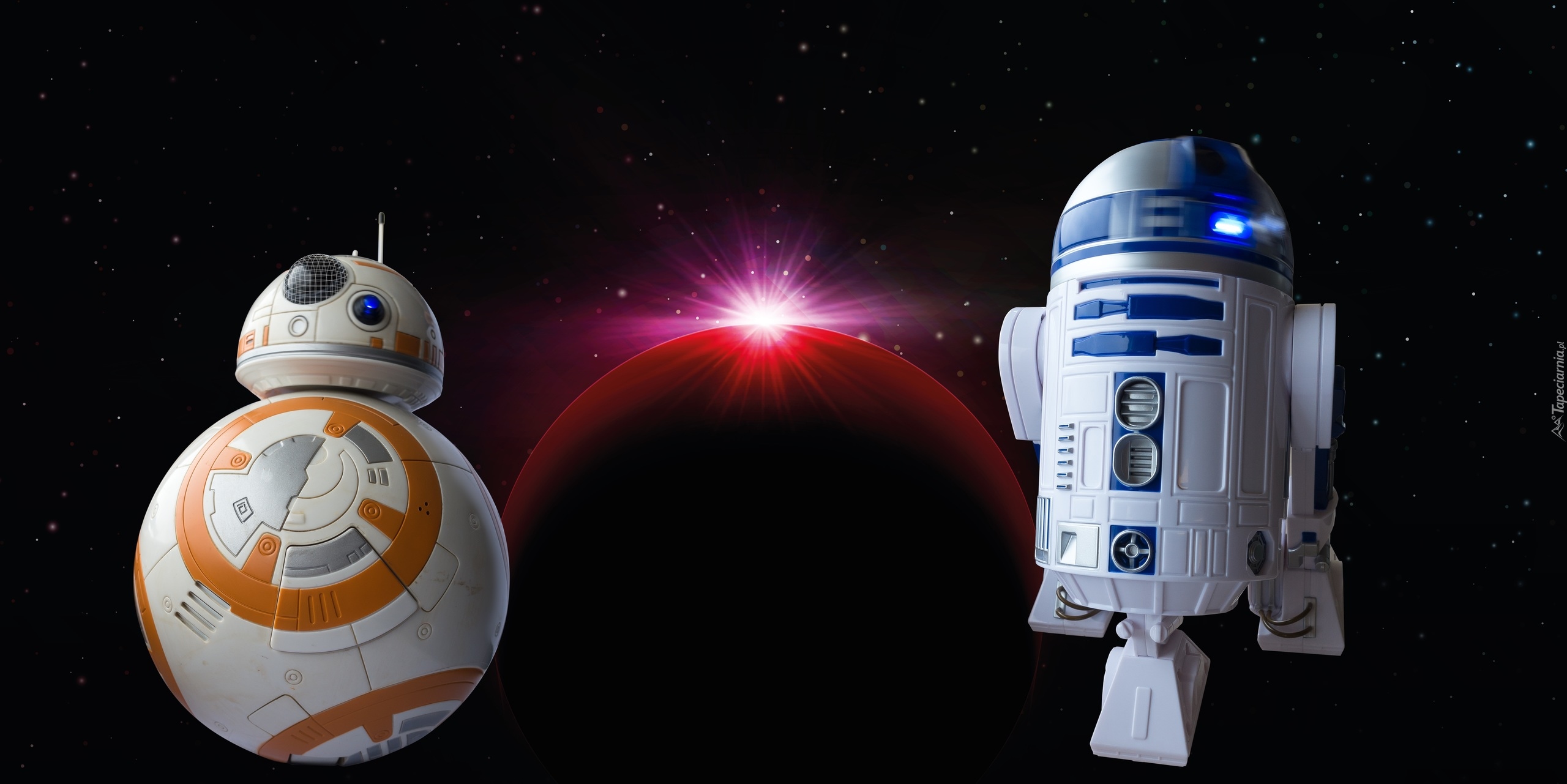 Film, Gwiezdne wojny, Star Wars, Roboty, R2-D2, BB-8, Planeta, Gwiazdy