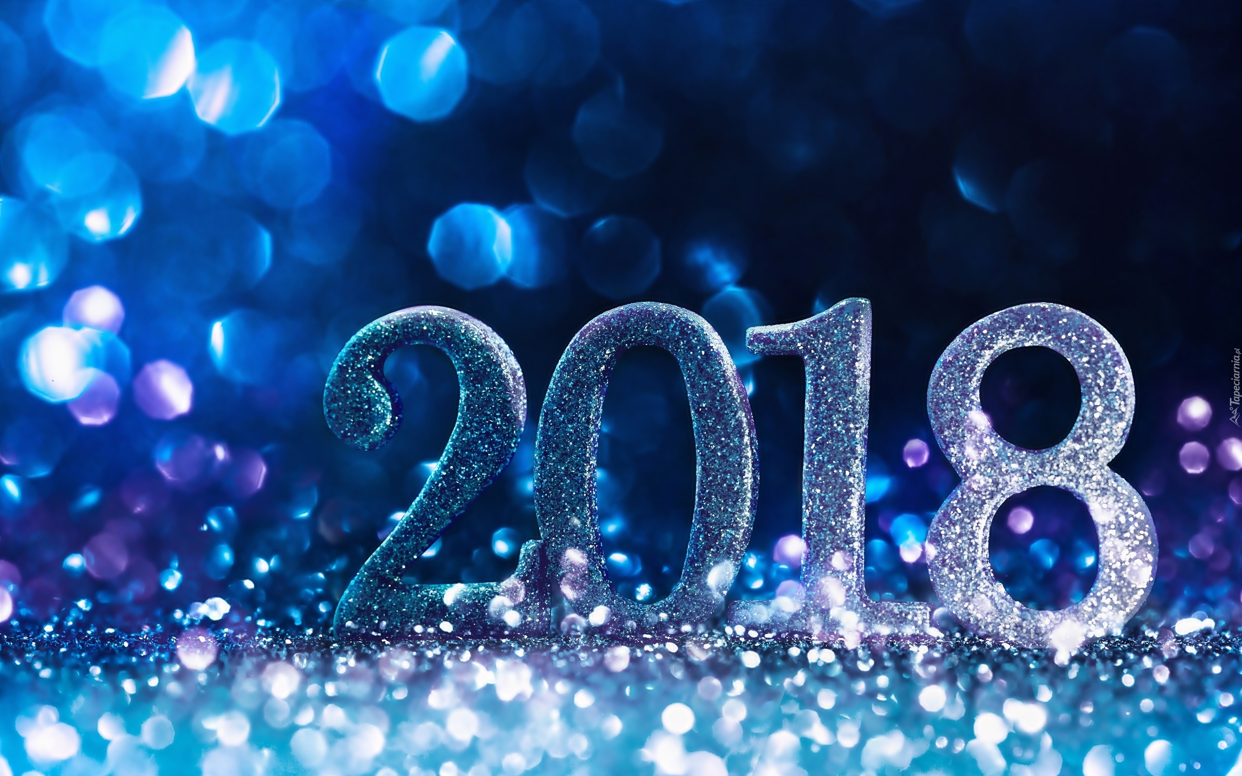 Nowy Rok, 2018, Bokeh, Niebieskie tło