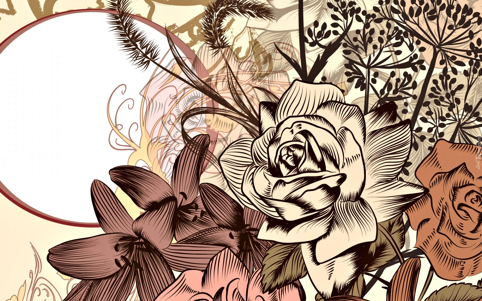 Kwiaty, Róże, Lilie, Grafika 2D