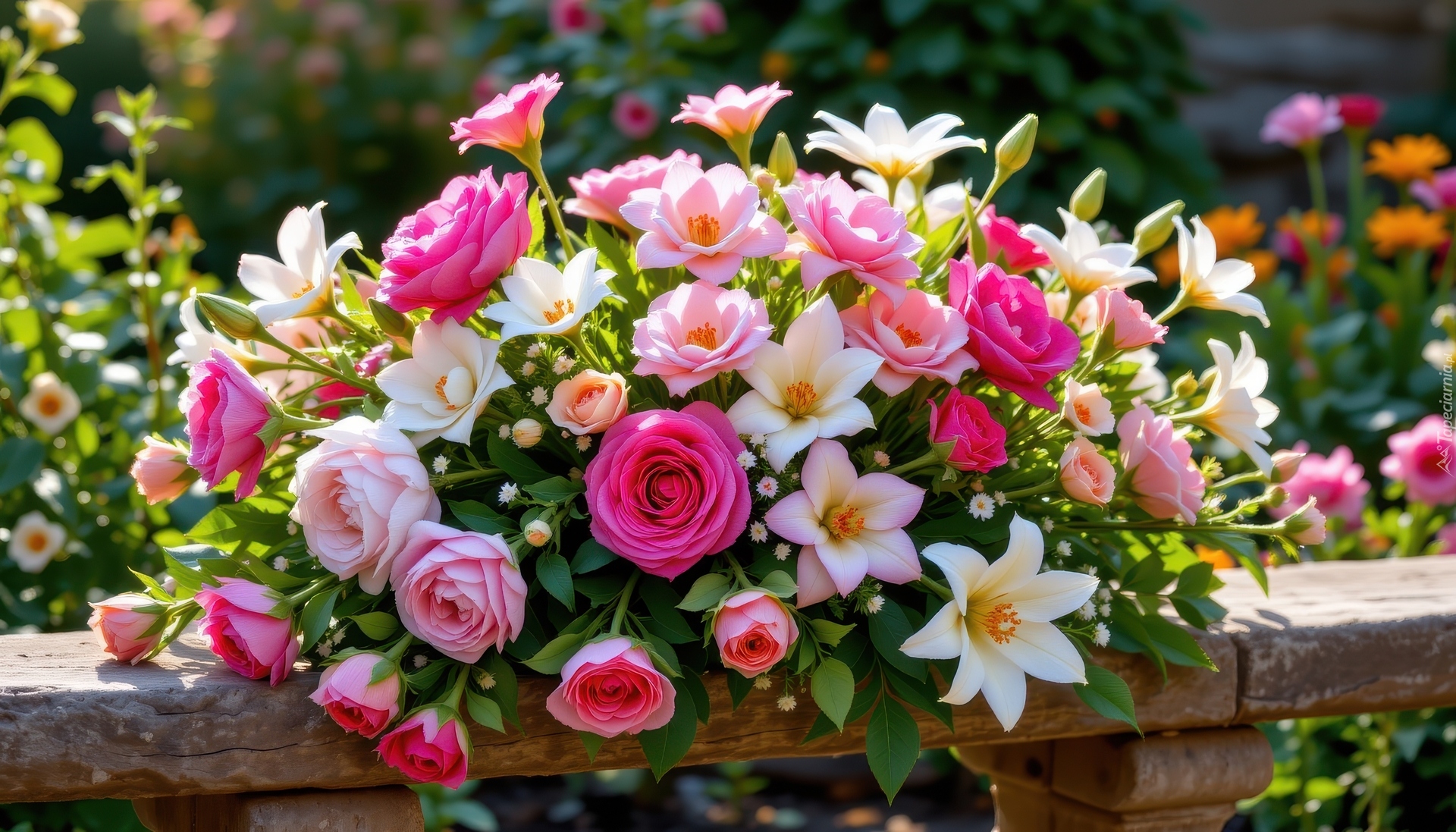 Kwiaty, Róże, Lilie, Bukiet, Grafika AI