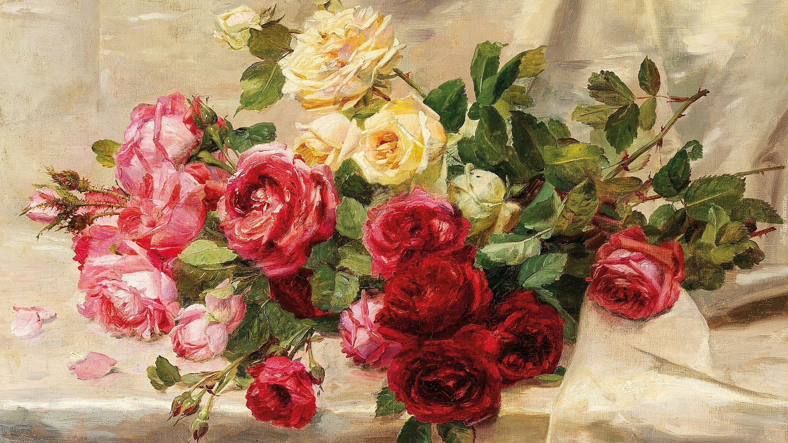 Malarstwo, Obraz, Dominique Rozier, Róże, Stół