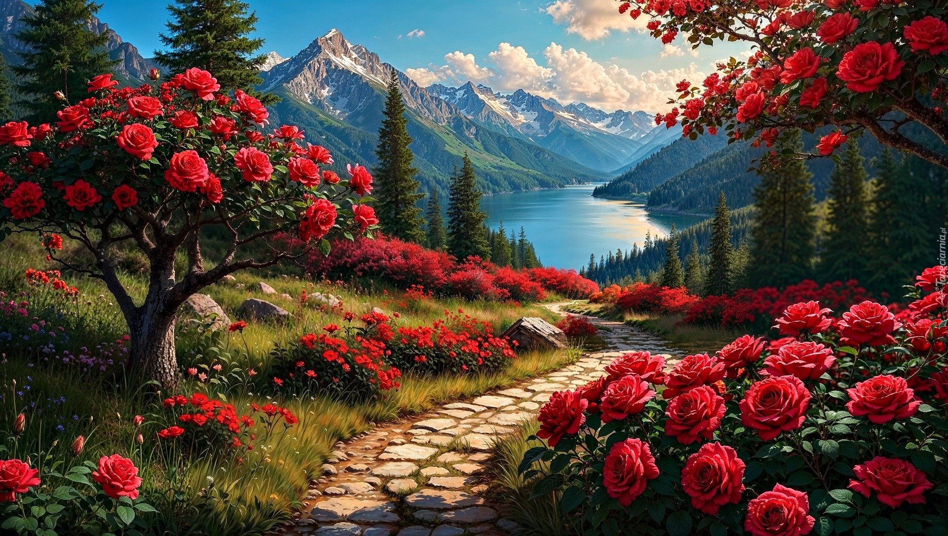 Róże, Droga, Góry, AI, Jezioro