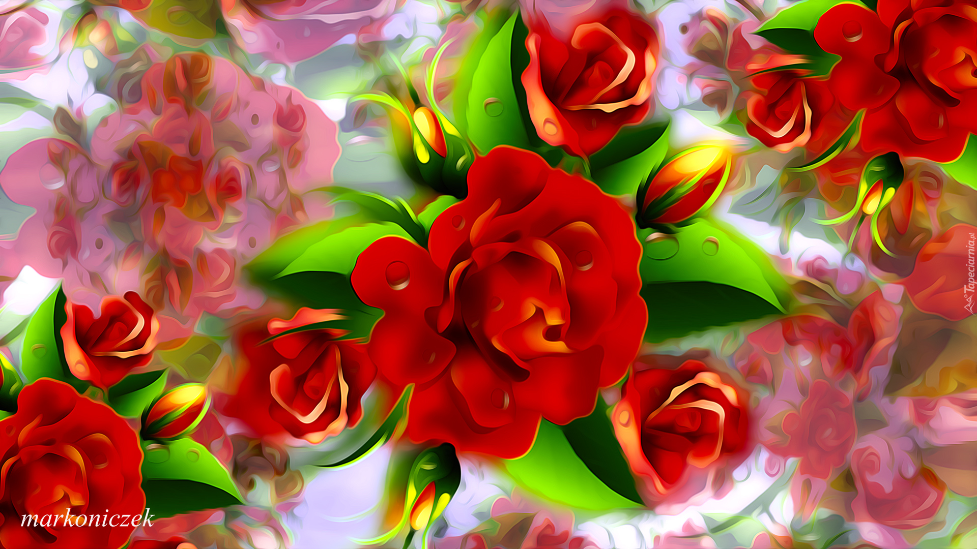 Grafika, Czerwone, Róże, 2D