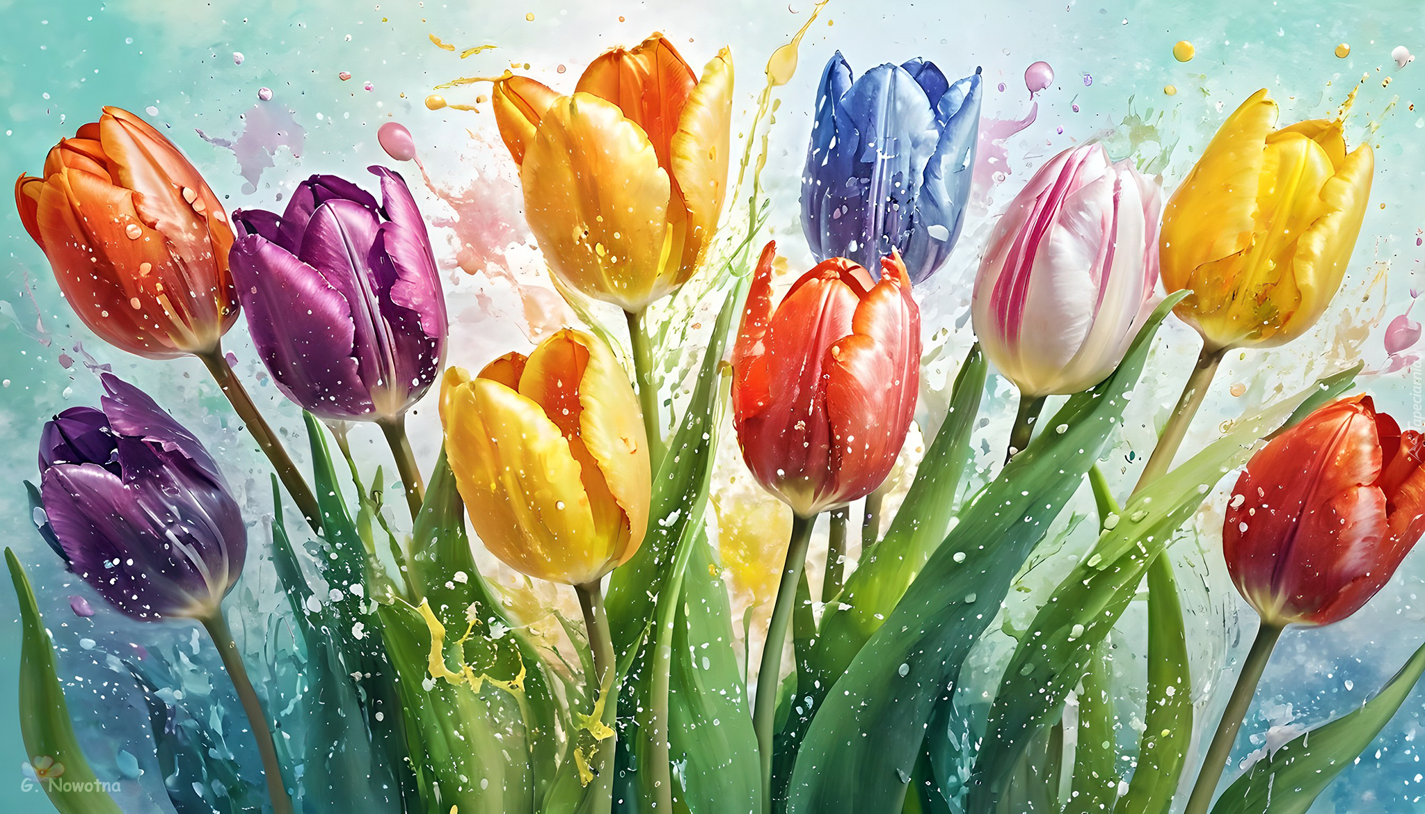 Kolorowe, Rozkwitające, Tulipany, Grafika