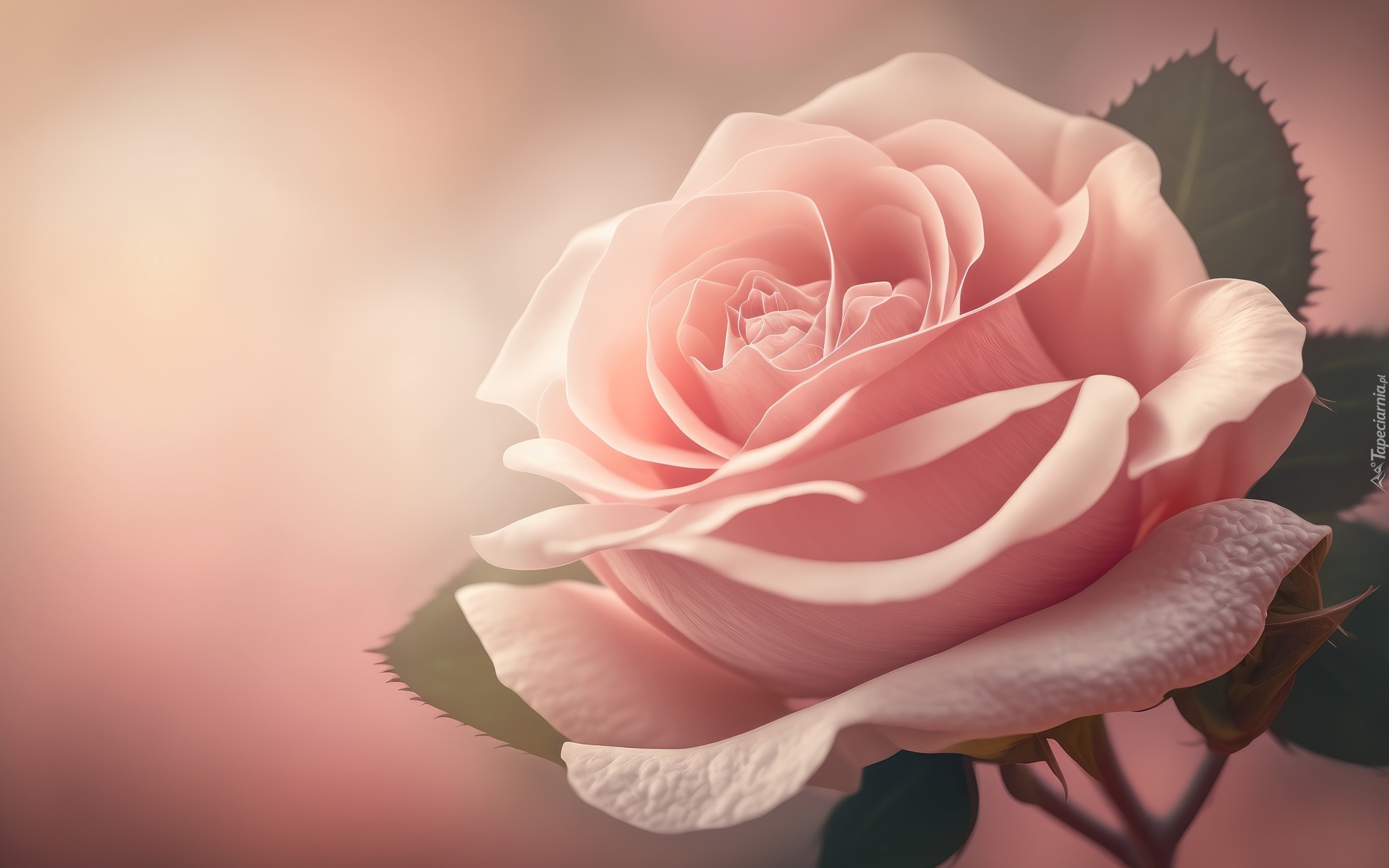 Jasnoróżowa, Róża, Liście, AI