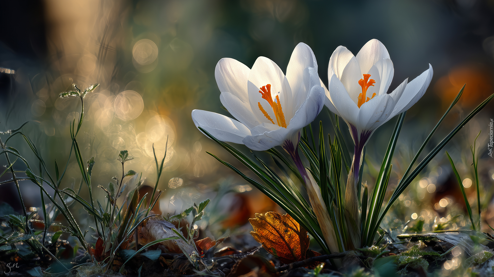 Dwa, Białe, Krokusy, Grafika AI