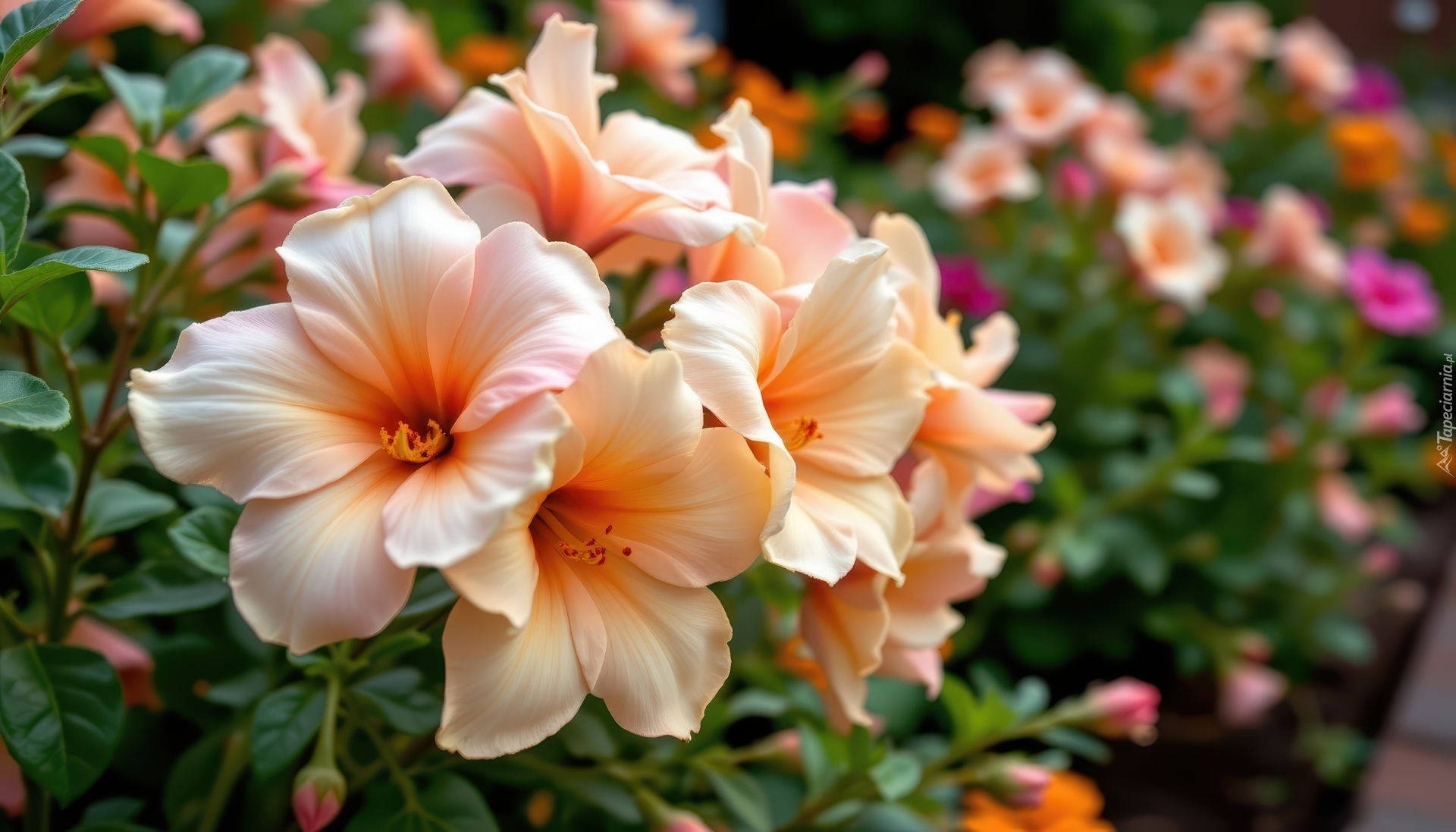 Rozkwitnięte, Kremowe, Kwiaty, Listki