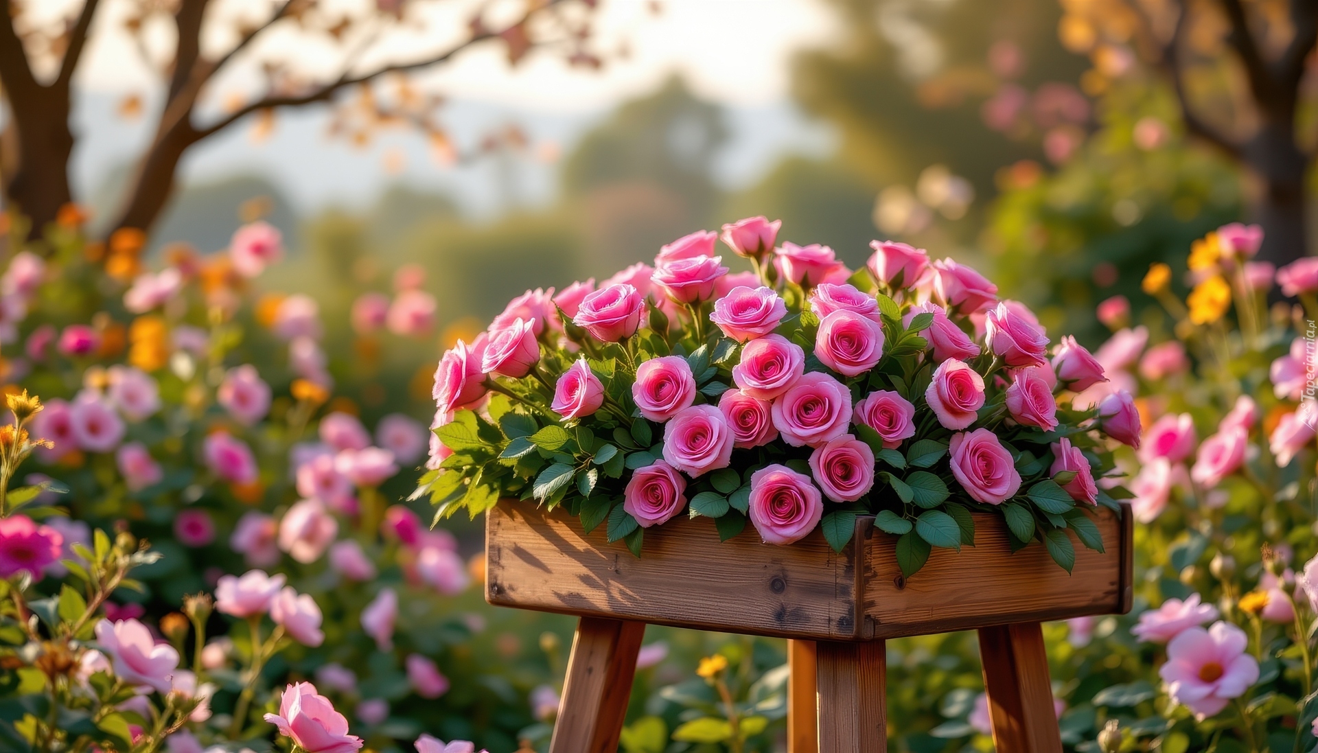 Kwiaty, Różowe, Róże, Kwietnik