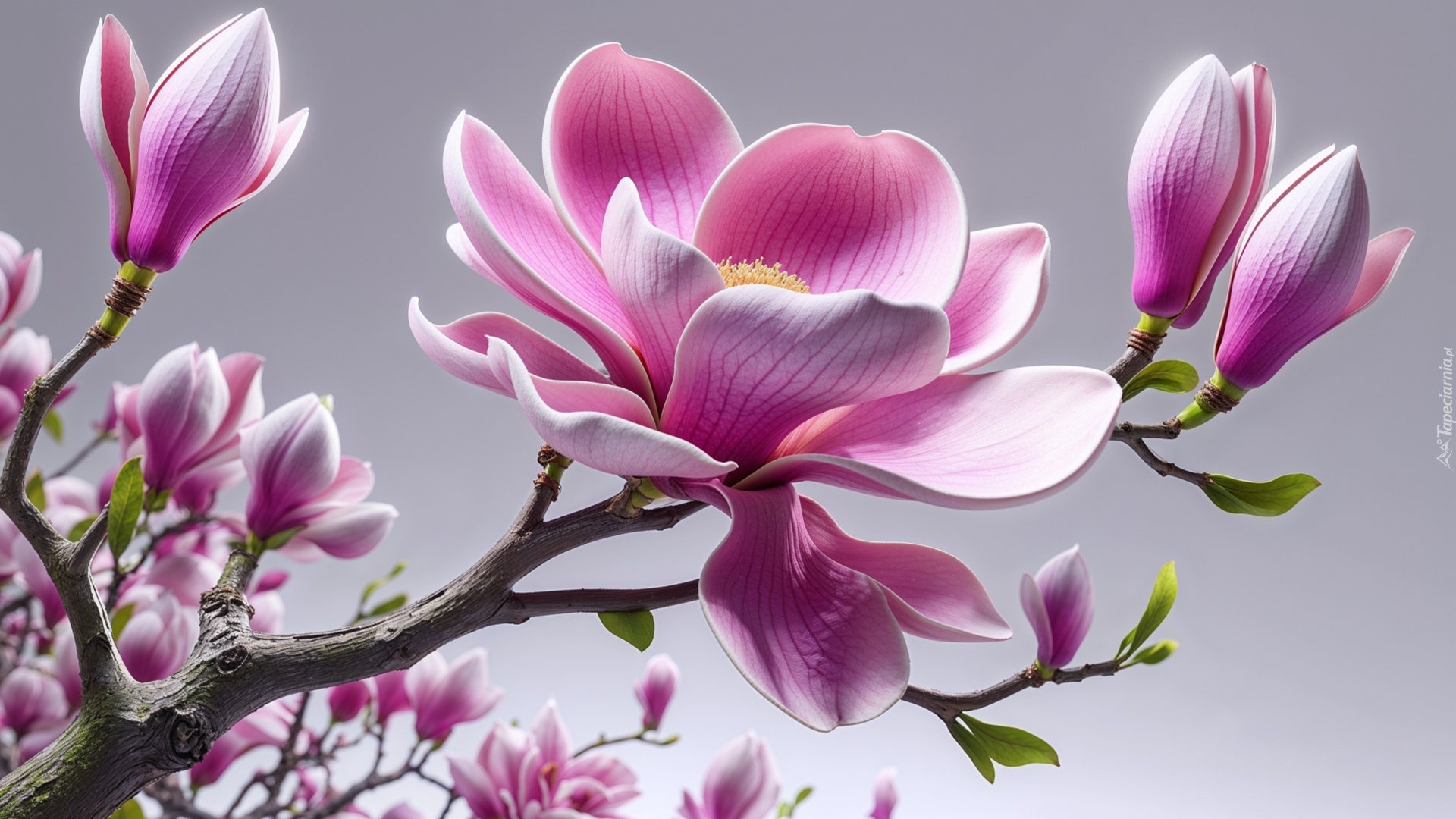 Magnolia, Kwiaty, Gałęzie, Grafika