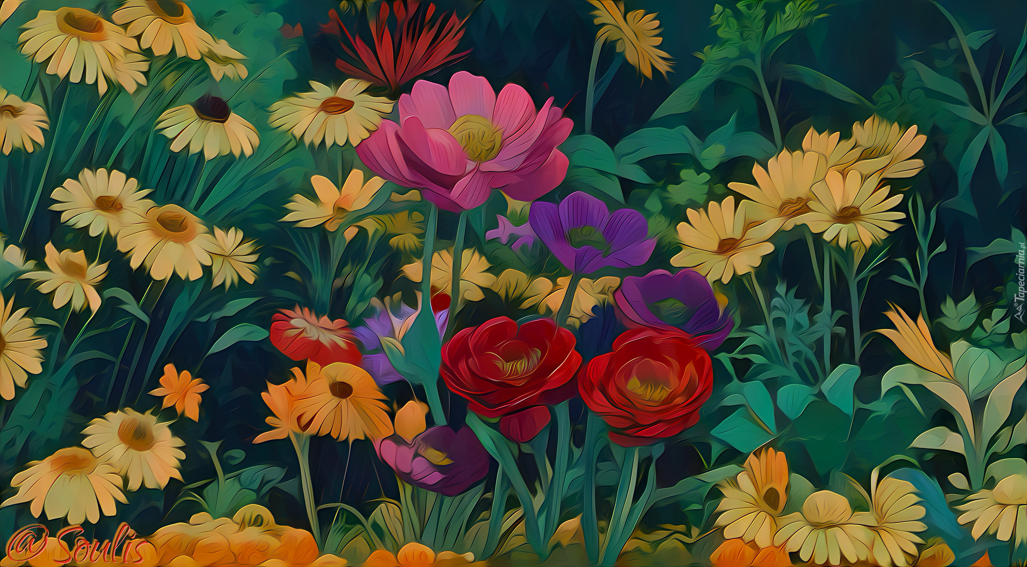 Kwiaty, Kolorowe, Grafika, 2D