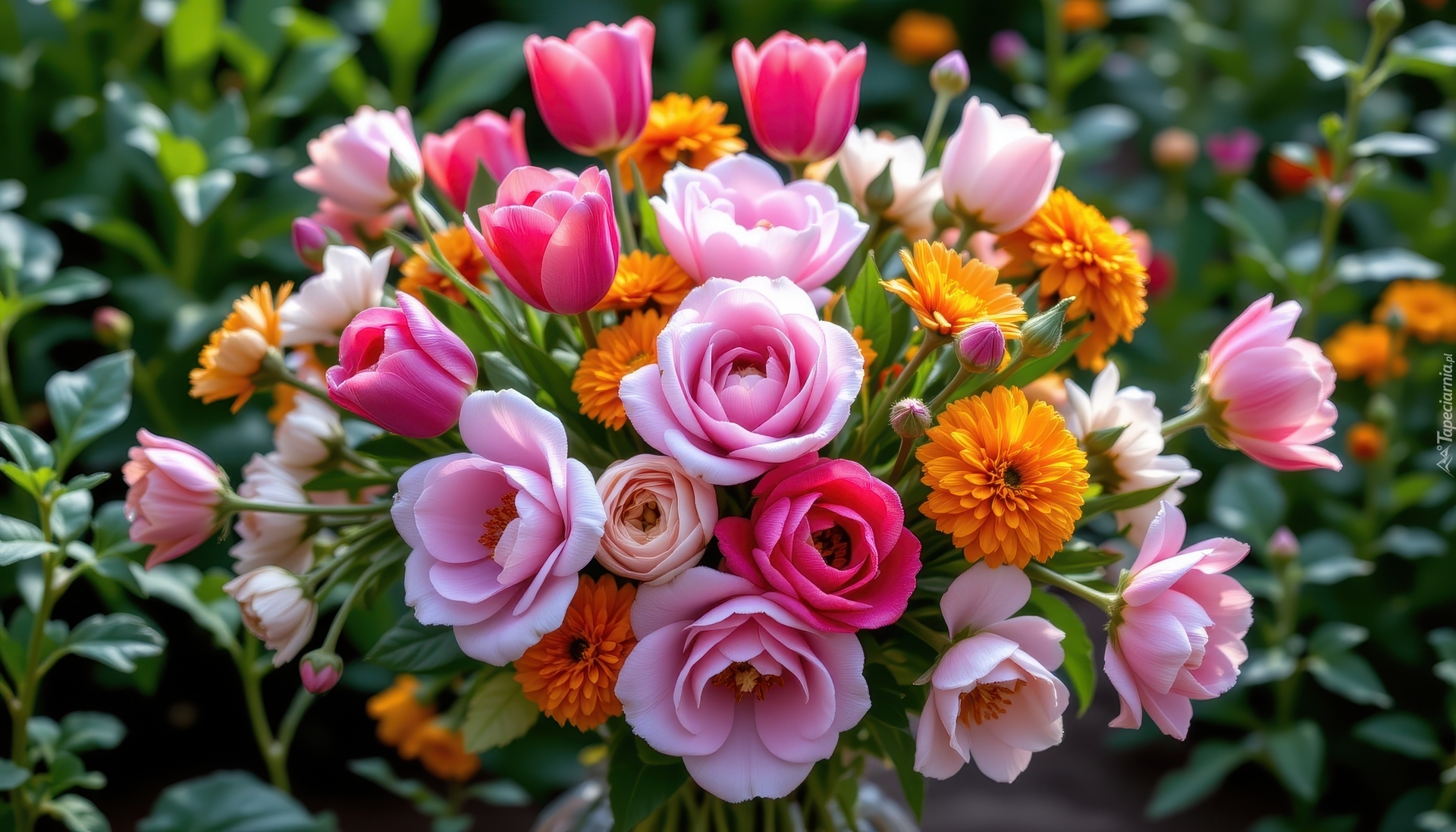 Kwiaty, Róże, Tulipany, Dalie, Bukiet