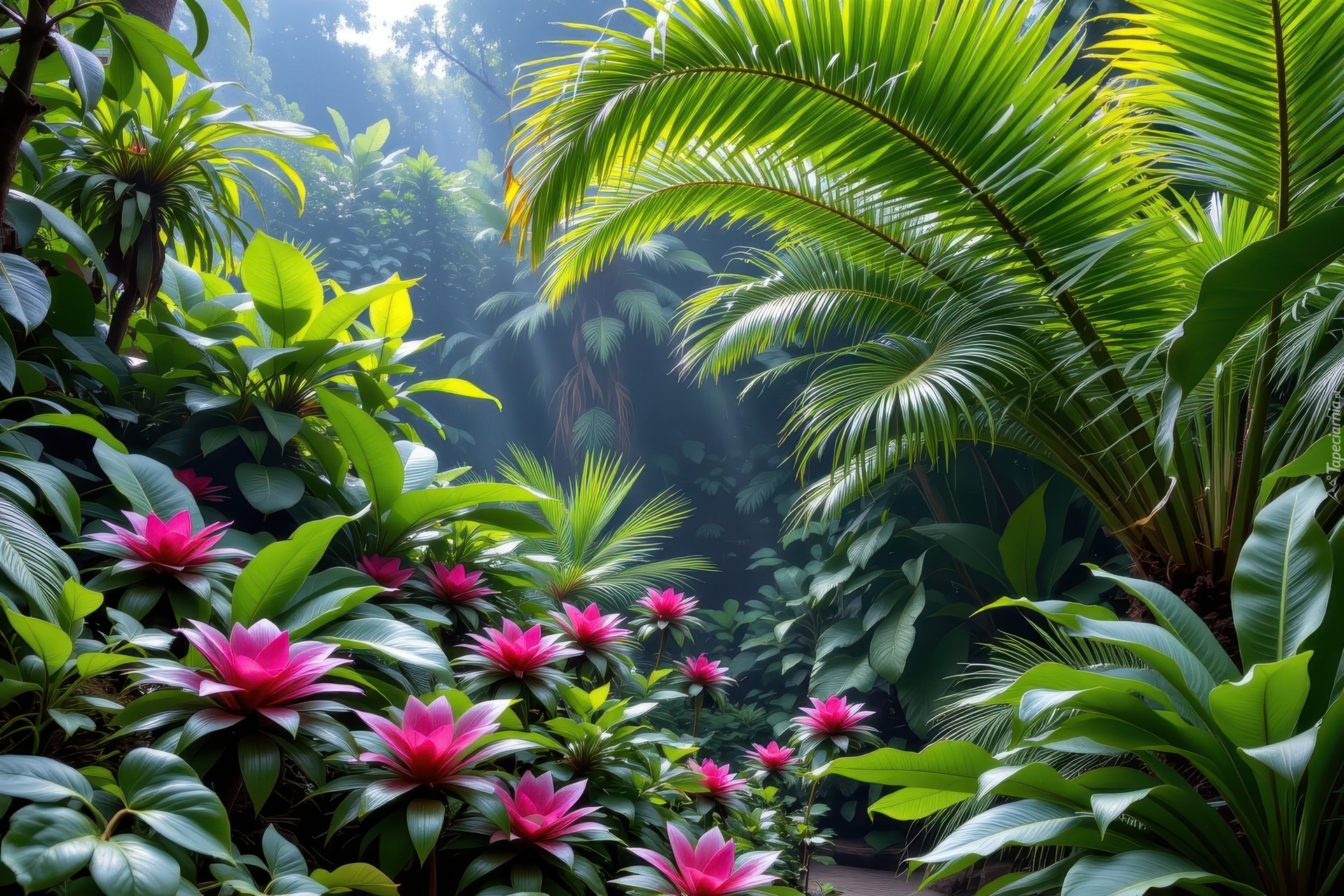 Tropikalny, Ogród, Palmy, Rośliny, Bromelie