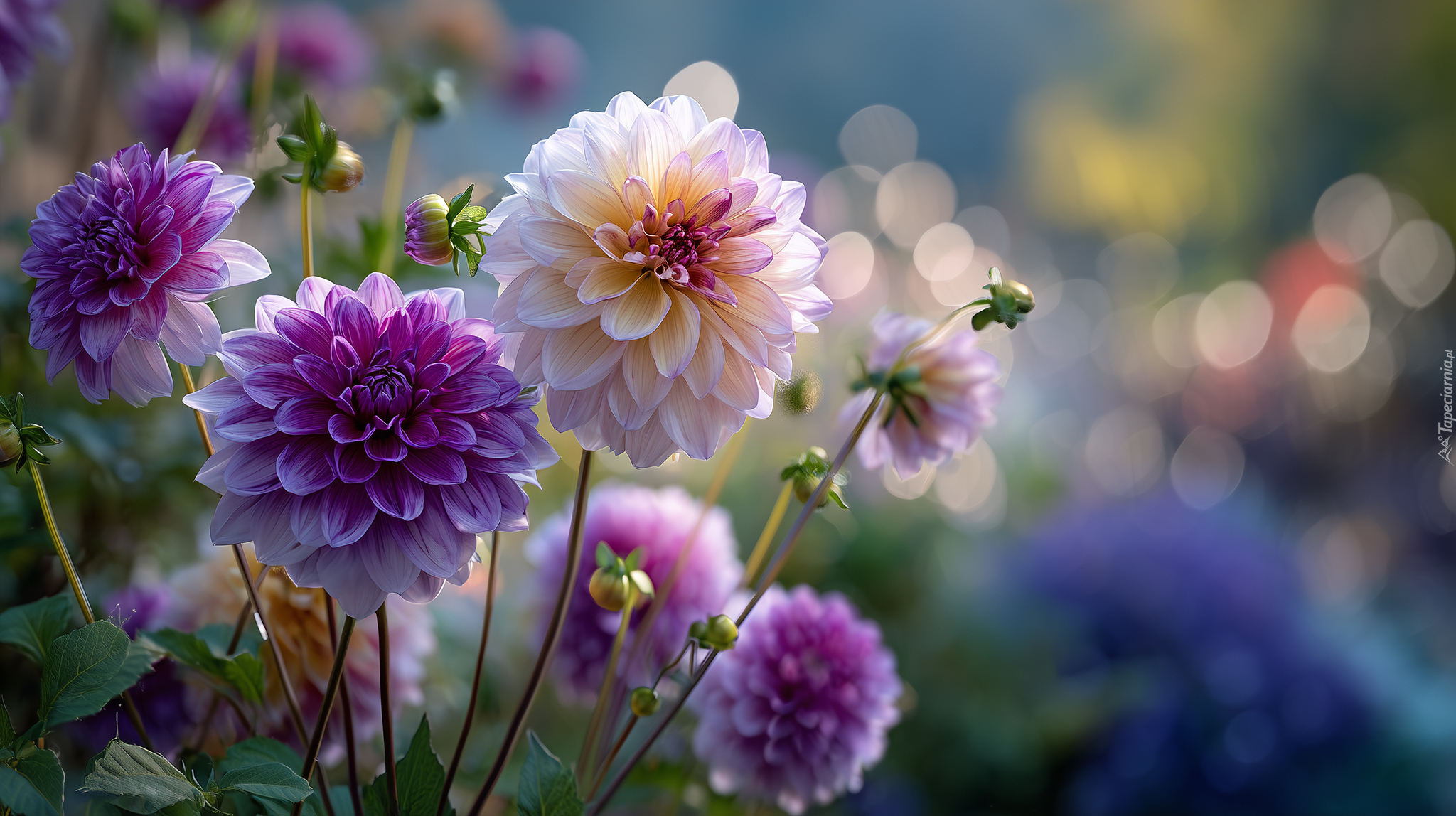 Różowe, Fioletowe, Dalie, Grafika AI