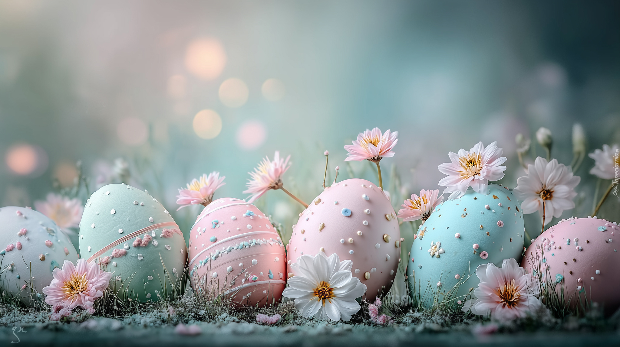 Jajka, Pisanki, Wielkanoc, Kwiaty, Grafika AI