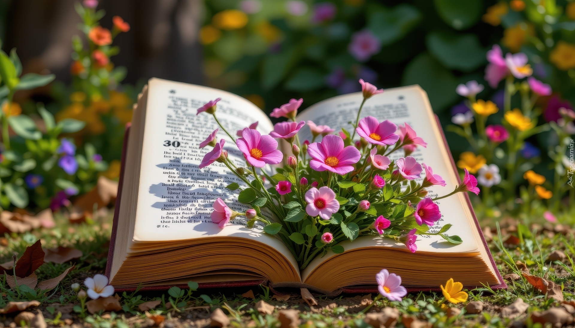 Otwarta, Książka, Różowe, Kwiaty, AI