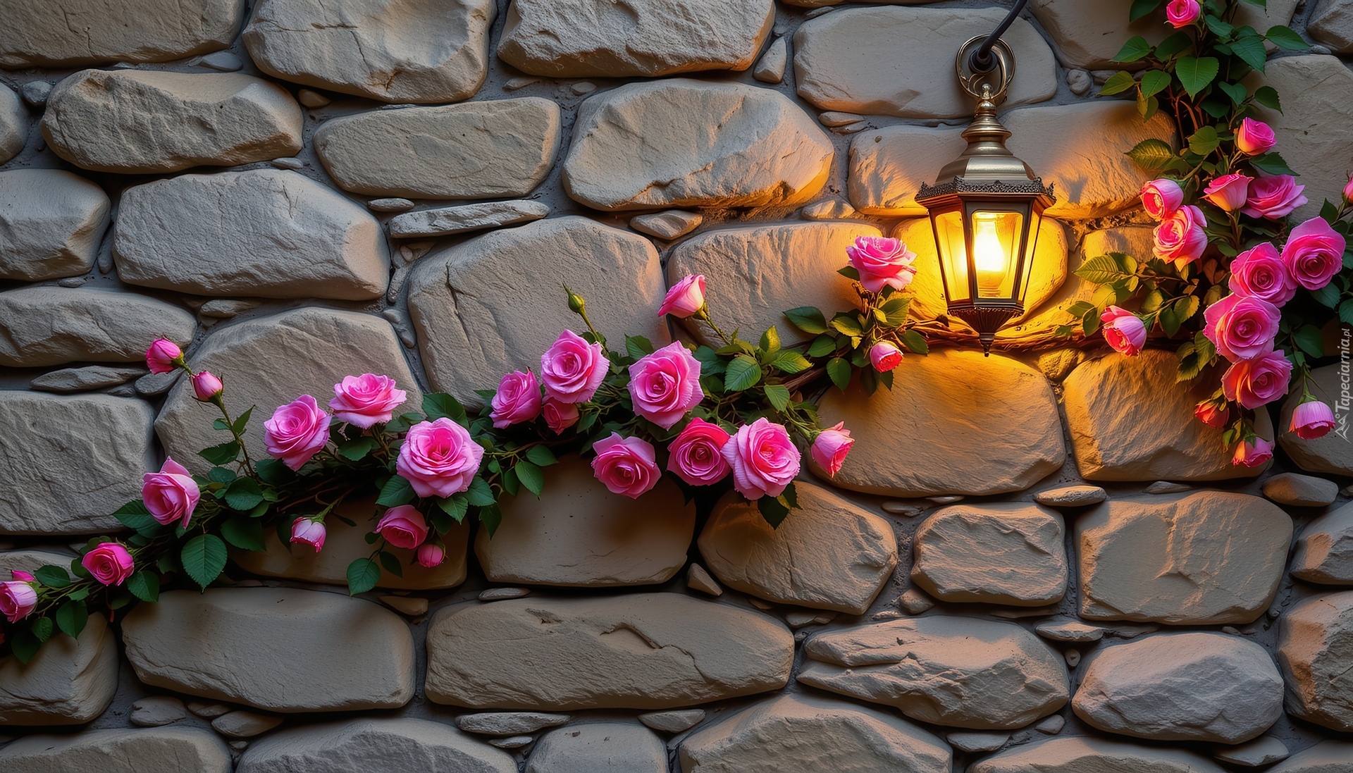 Kwiaty, Pnące, Róże, Ściana, Lampa, Grafika AI