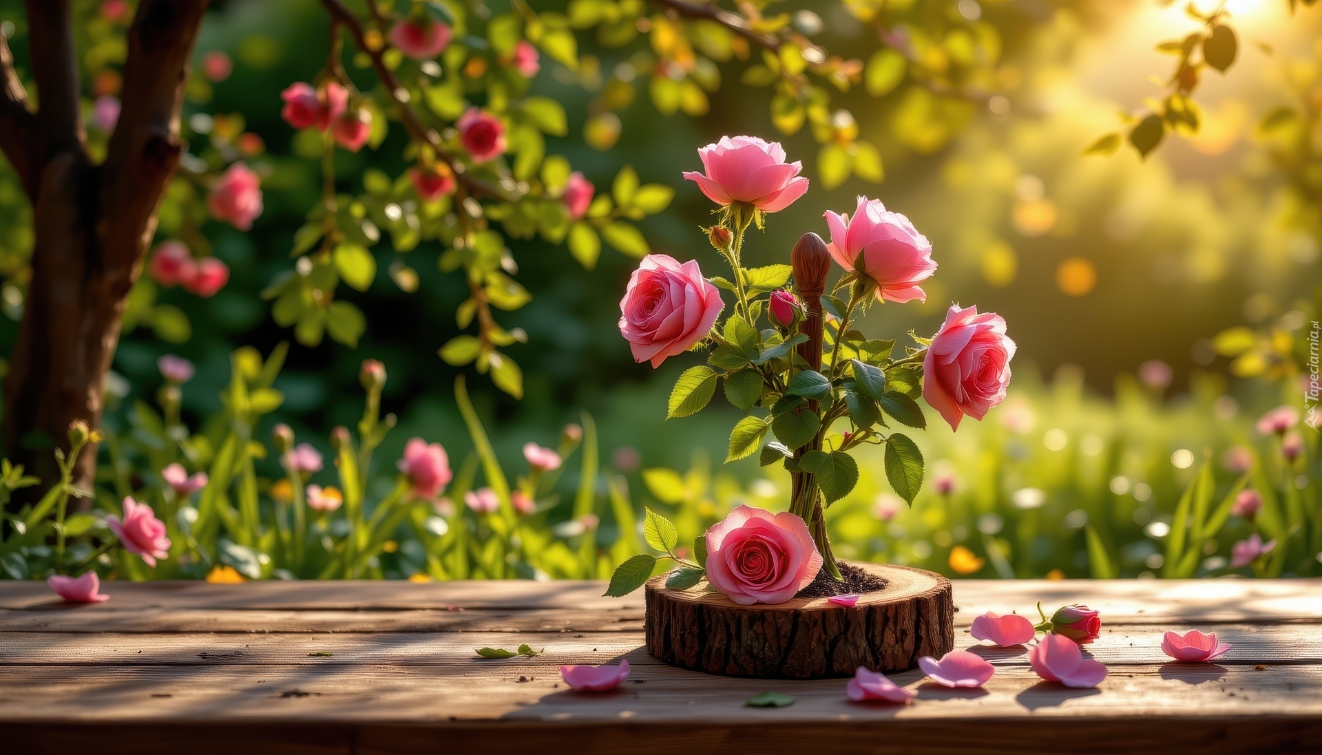 Różowe, Kwiaty, Róże, Deski