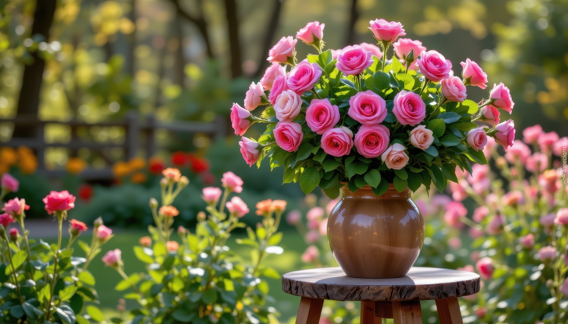 Kwiaty, Różowe, Róże, Wazon