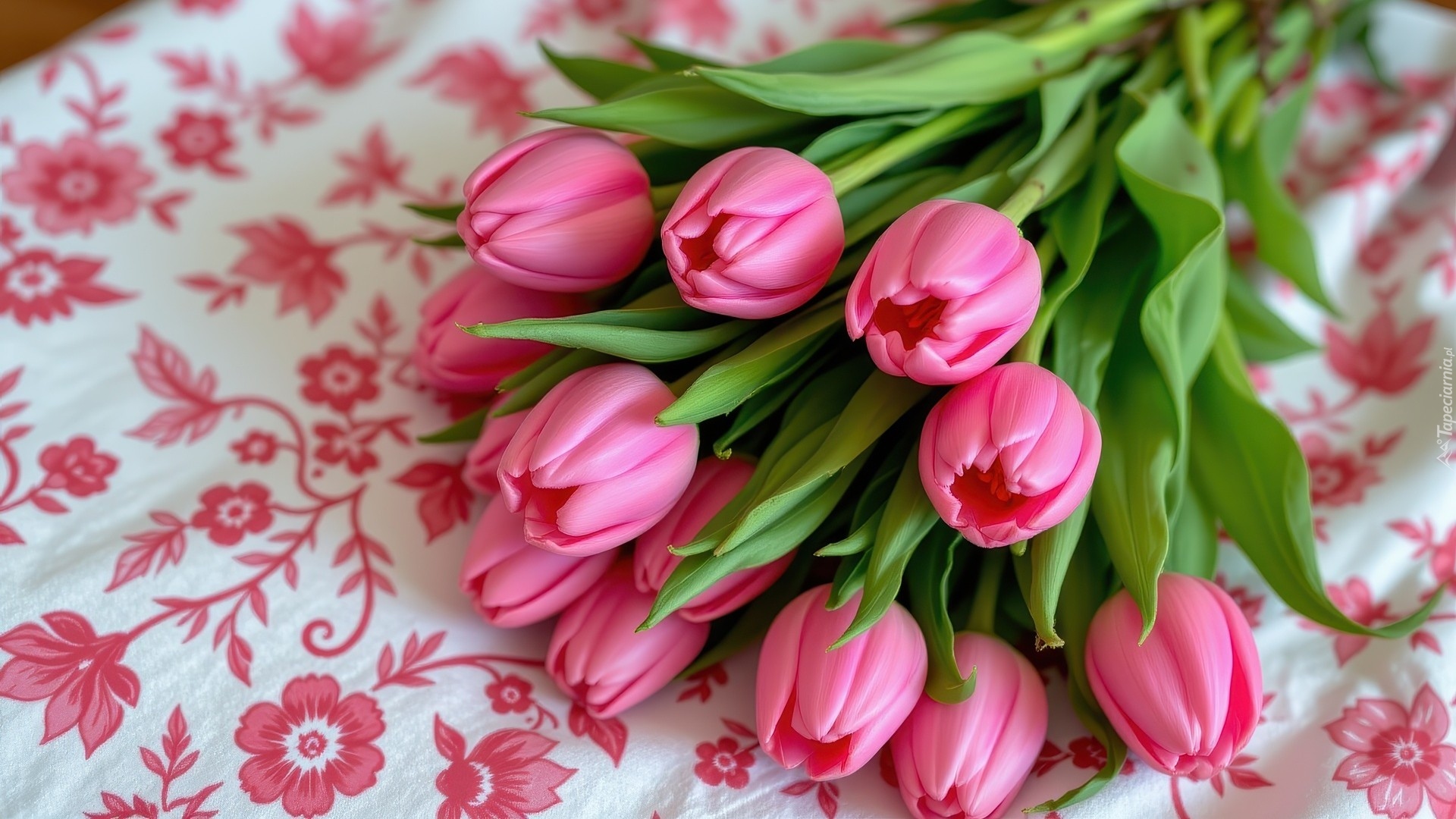 Różowe, Tulipany, Kwiecisty, Materiał