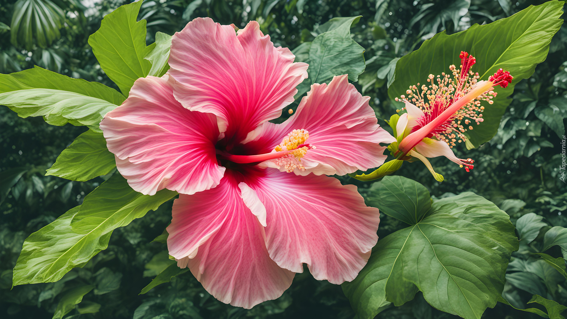 Kwiat, Hibiskus, Zielone, Liście