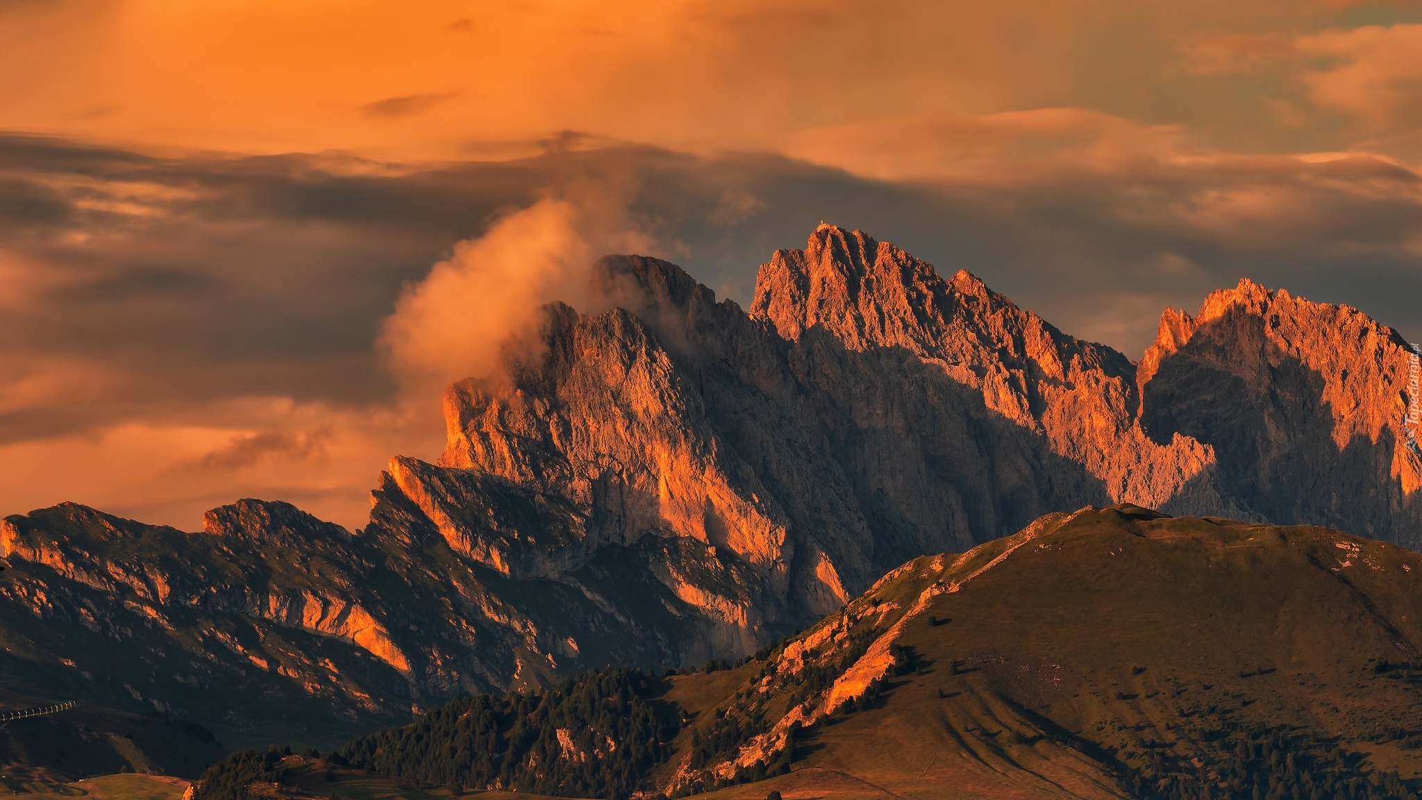Góry, Alpy, Dolomity, Góra Seceda, Włochy