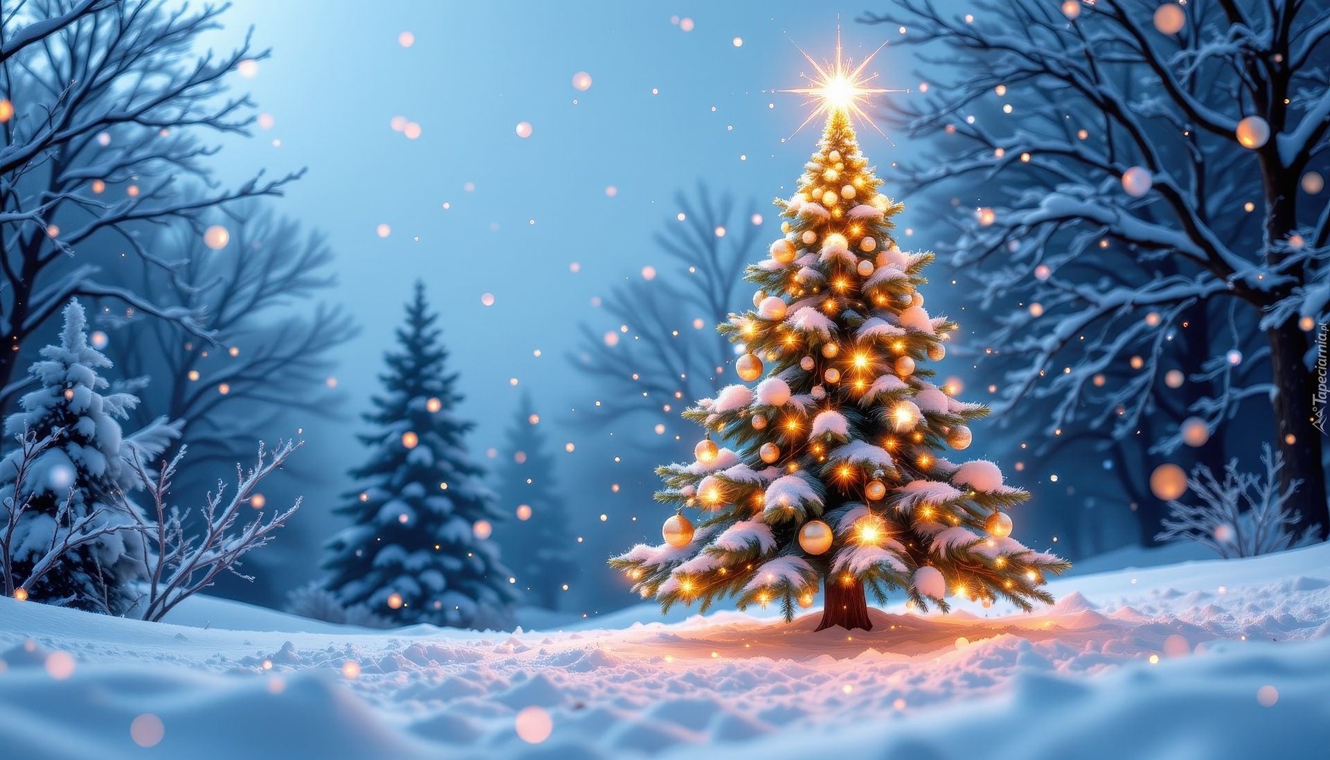 Choinka, Drzewa, Śnieg, Boże Narodzenie, Grafika AI