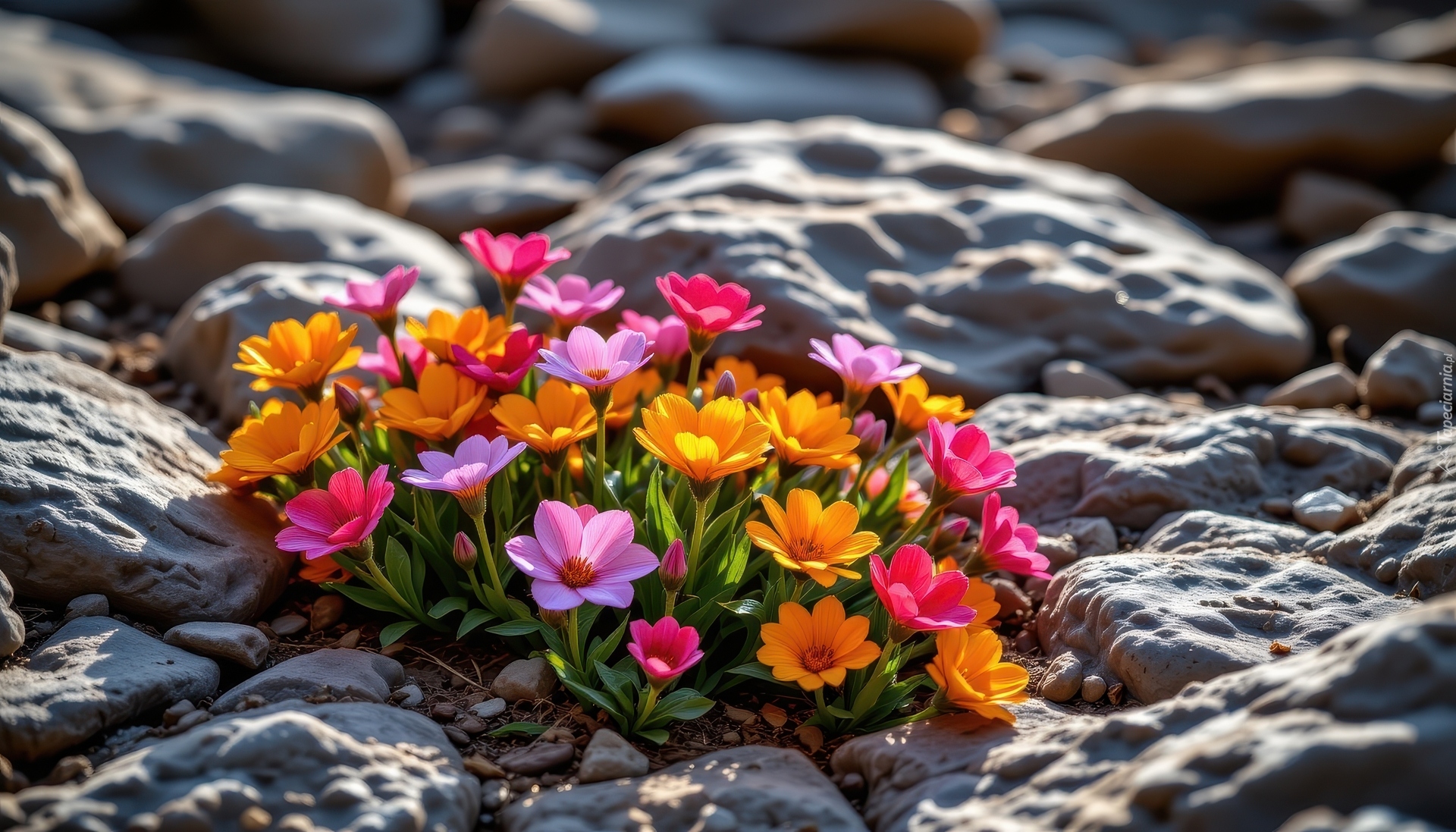 Kolorowe, Kwiaty, Skały