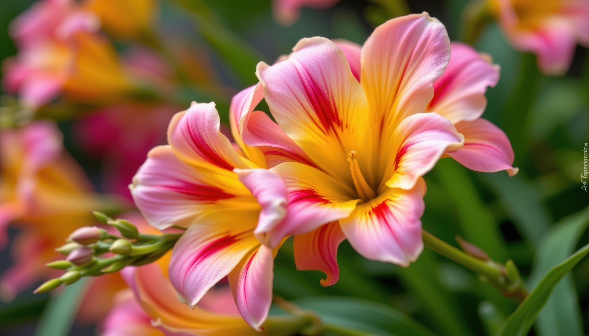 Kwiat, Frezja, Różowo-żółta, Zbliżenie