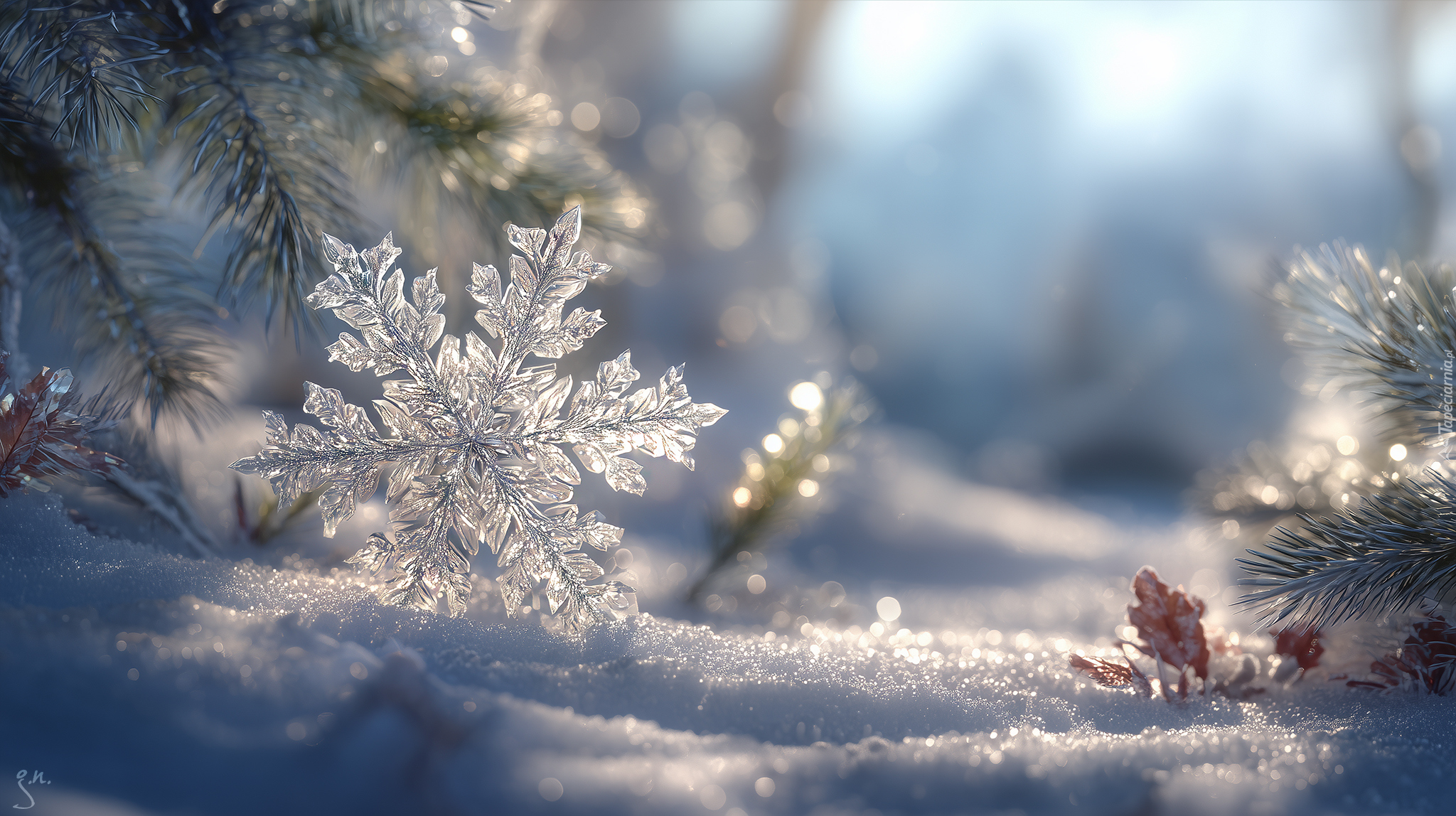 Śnieżynka, Śnieg, Zima, Gałązki, Grafika AI