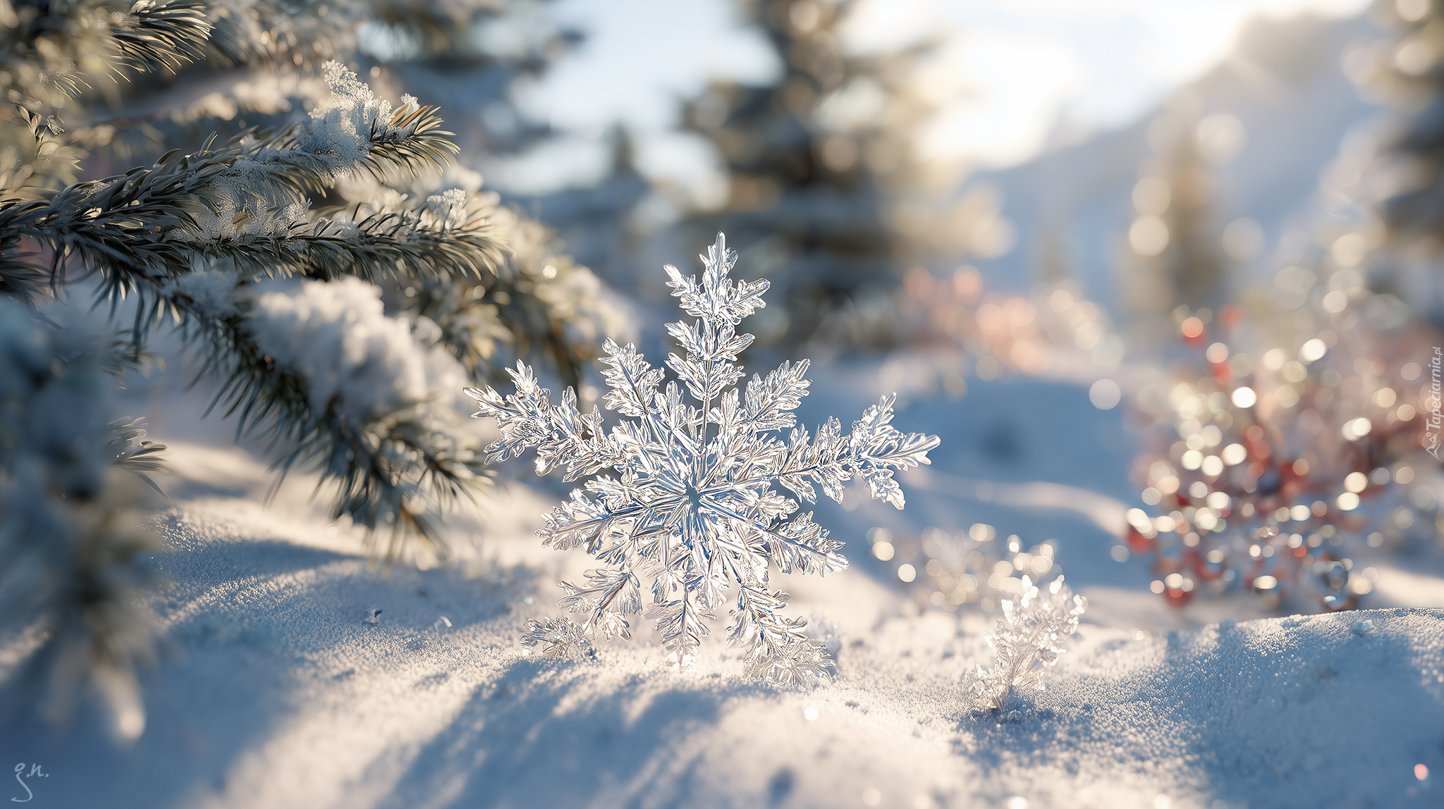 Śnieżynka, Śnieg, Gałązki, Śnieg, Grafika AI