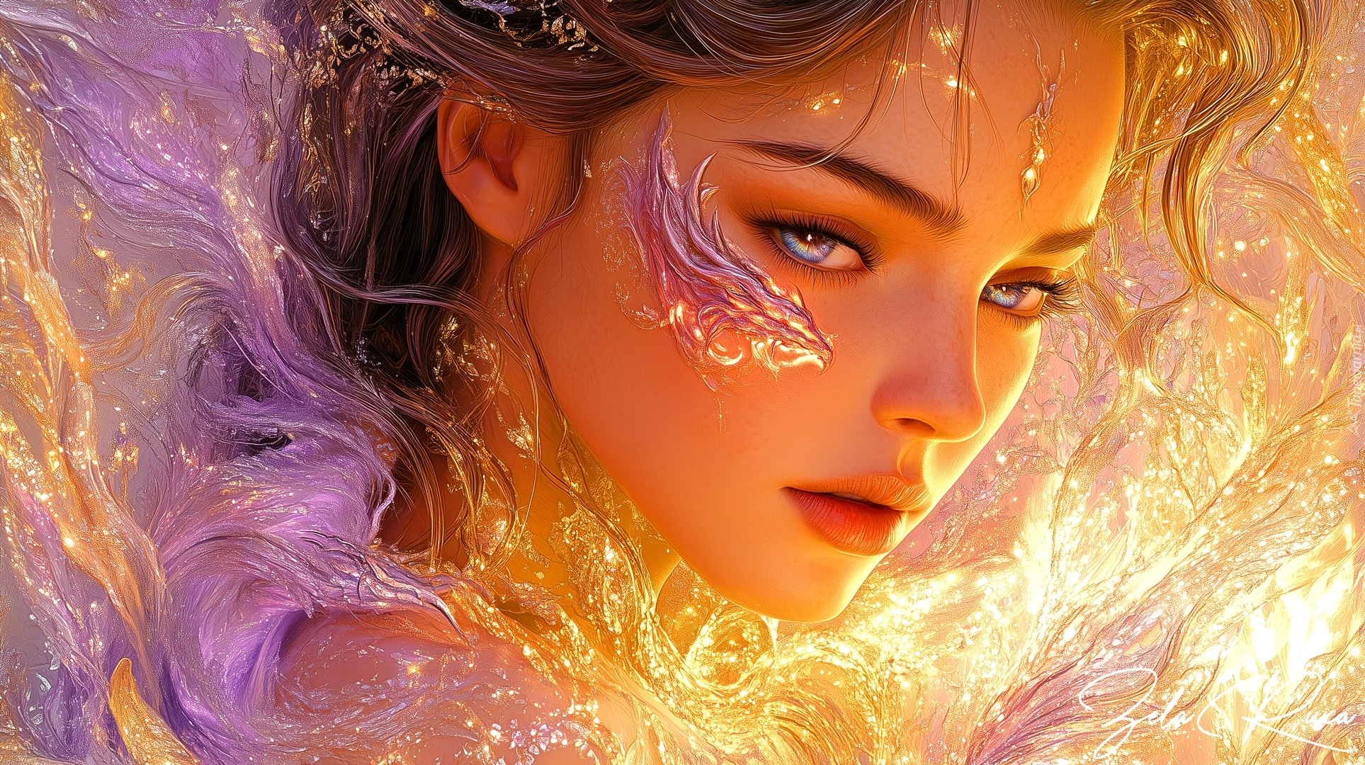 Zamyślona, Kobieta, Twarz, Grafika AI