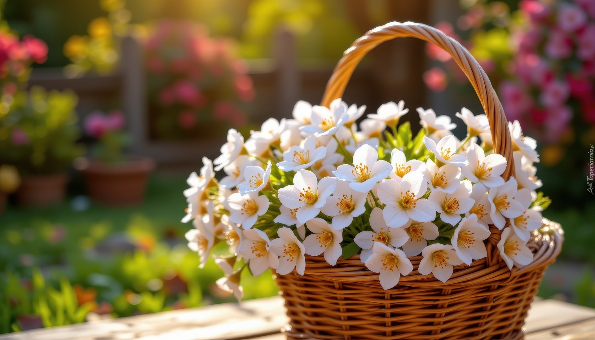 Białe, Kwiaty, Wiklinowy, Koszyk, AI