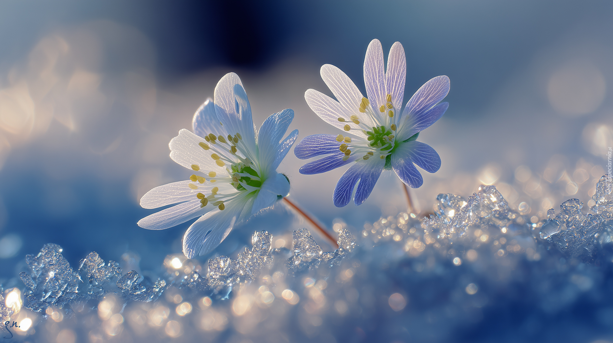 Dwa, Kwiaty, Śnieg, Grafika AI