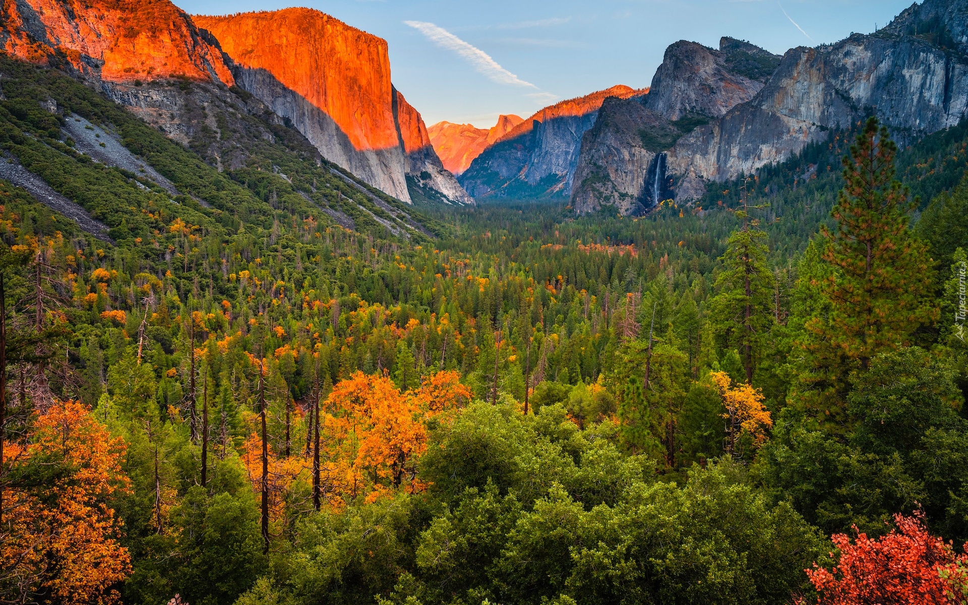 Stany Zjednoczone, Kalifornia, Park Narodowy Yosemite, Góry, Dolina, Yosemite Valley, Jesień, Drzewa, Las