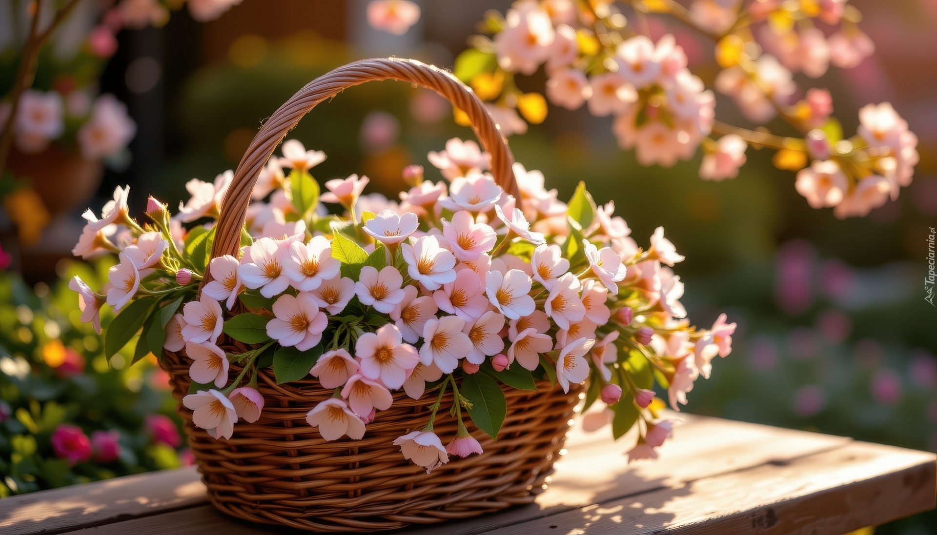Jasnoróżowe, Kwiaty, Wiklinowy, Koszyk
