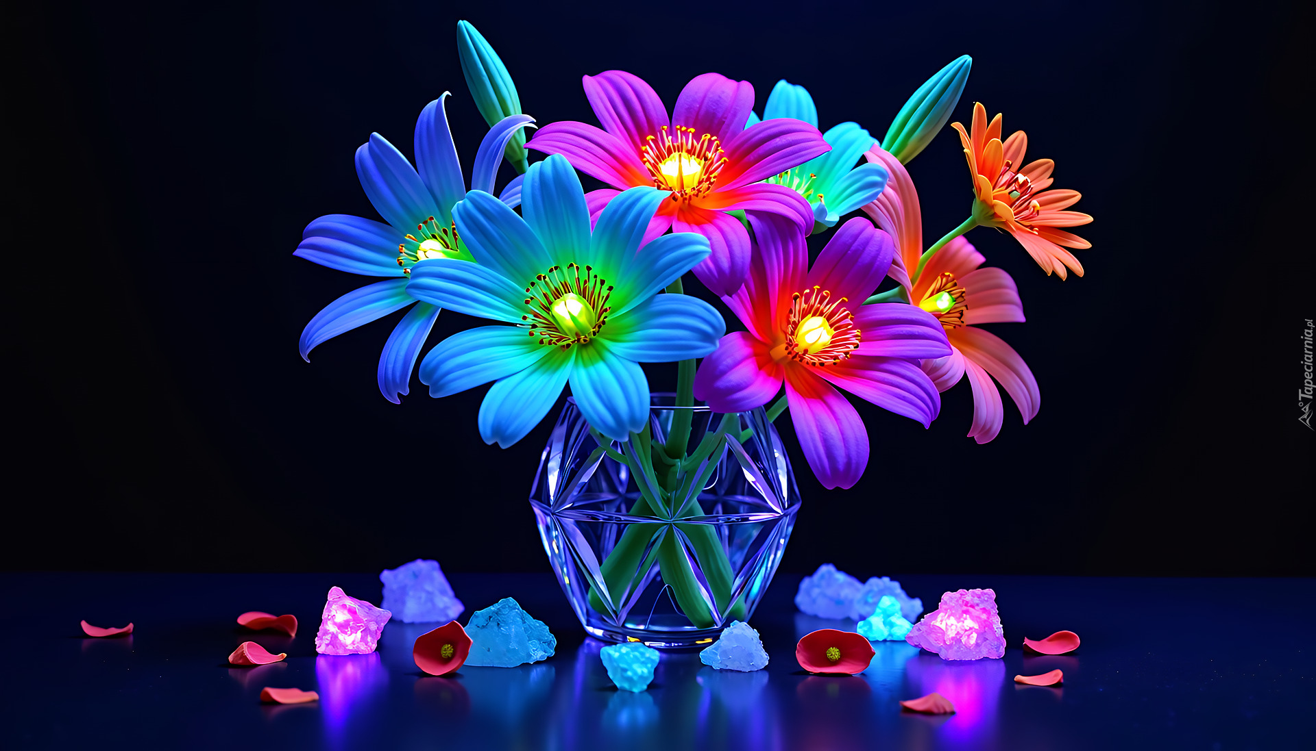 Kwiaty, Szklany, Wazon, AI