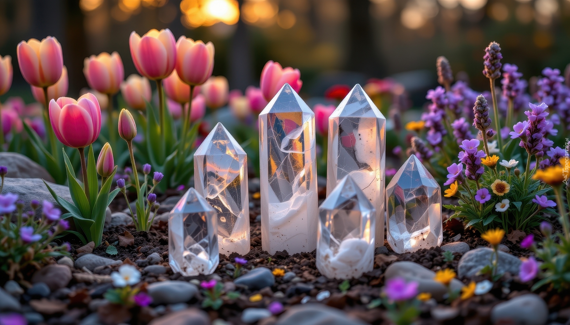 Tulipany, Lawenda, Kryształy, Kwiaty