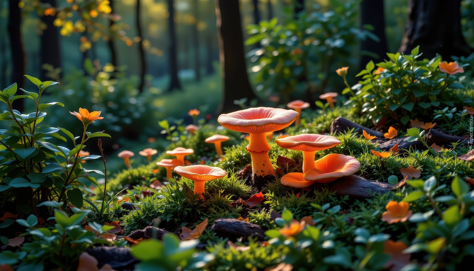 Pomarańczowe, Grzyby, Ściółka, Grafika AI
