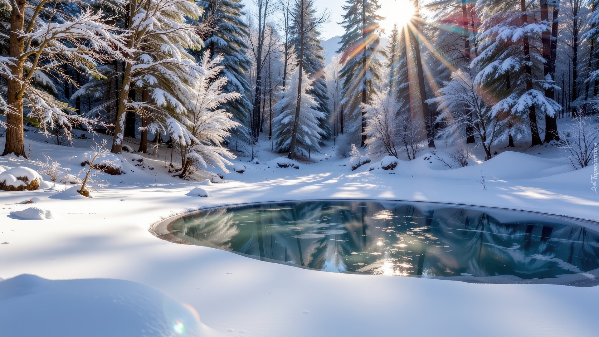 Zima, Las, Śnieg, Ośnieżone, Drzewa, Polana, Zaśnieżony, Staw